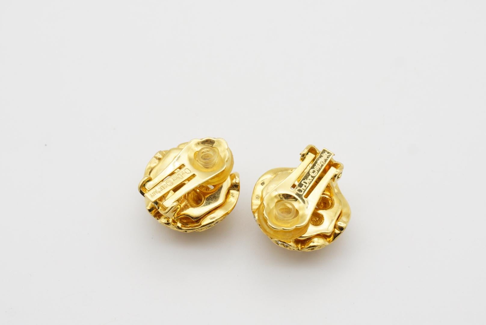 Christian Dior 1980s Baroque Round Circle Openwork Crystals Dome Clip Earrings 4