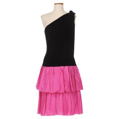 Retro Christian Dior 1980's Black Velvet Dress With Pink Bottom
