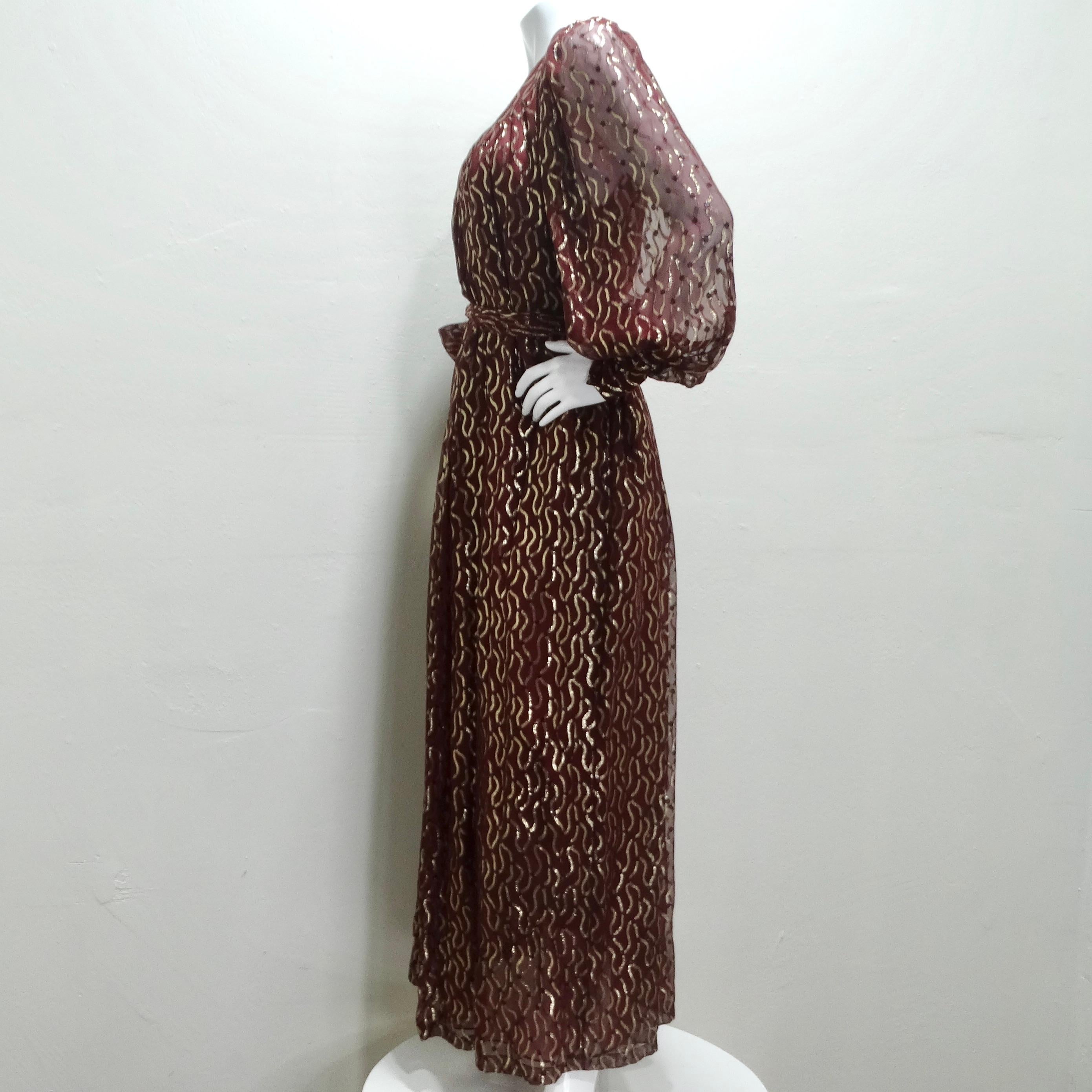 Robe des années 1980 de Christian Dior en bourgogne et or métallisé en vente 5