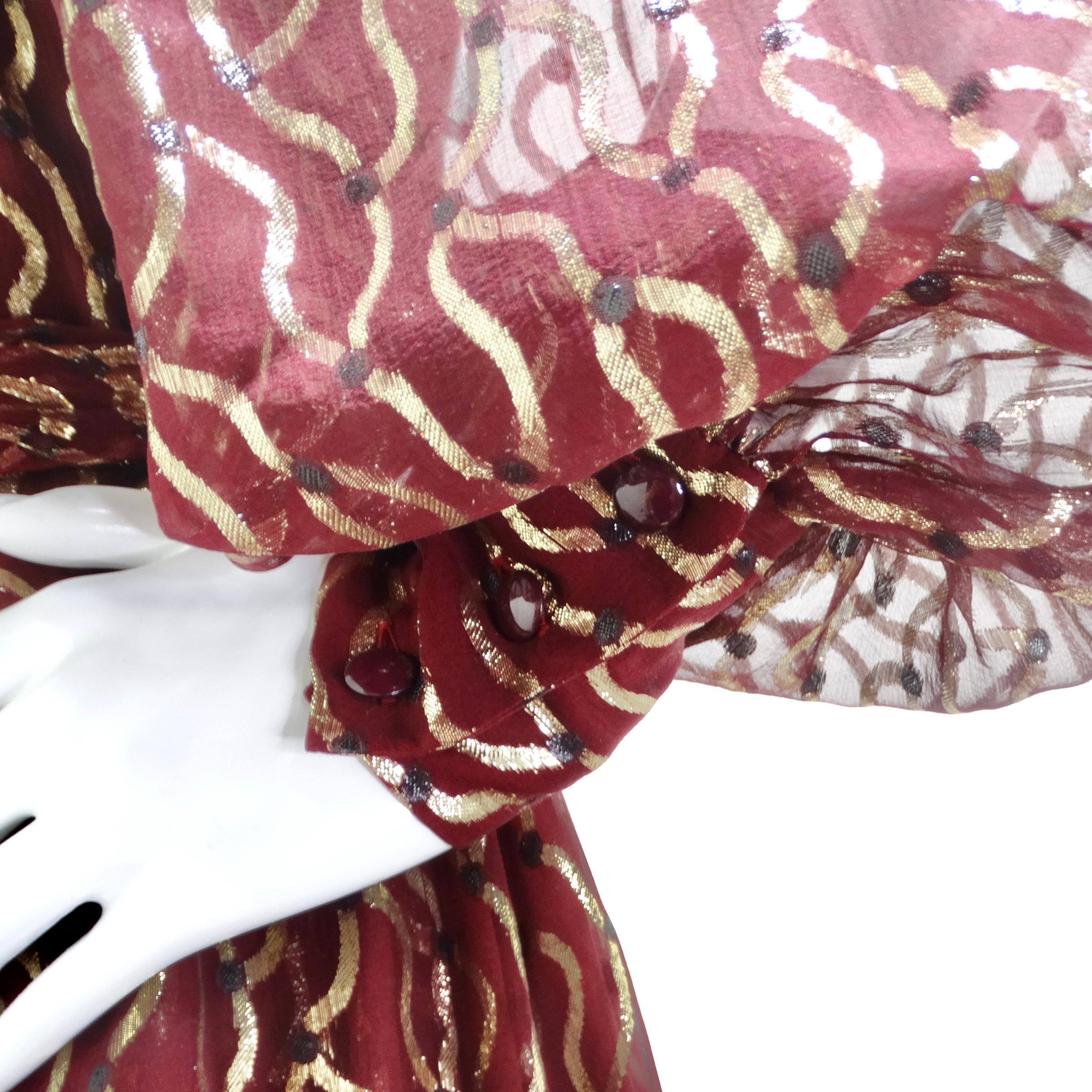 Robe des années 1980 de Christian Dior en bourgogne et or métallisé en vente 6