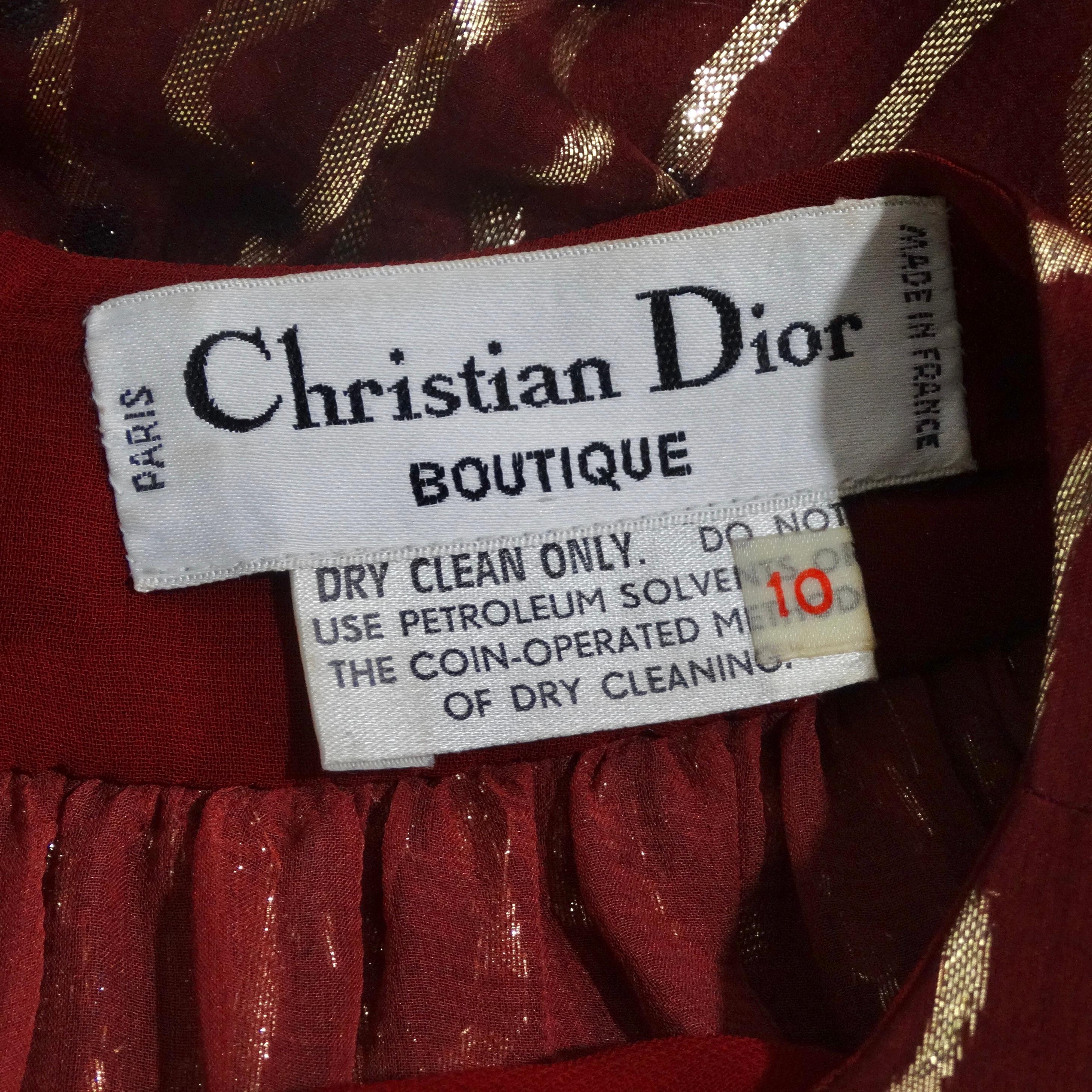 Robe des années 1980 de Christian Dior en bourgogne et or métallisé en vente 7