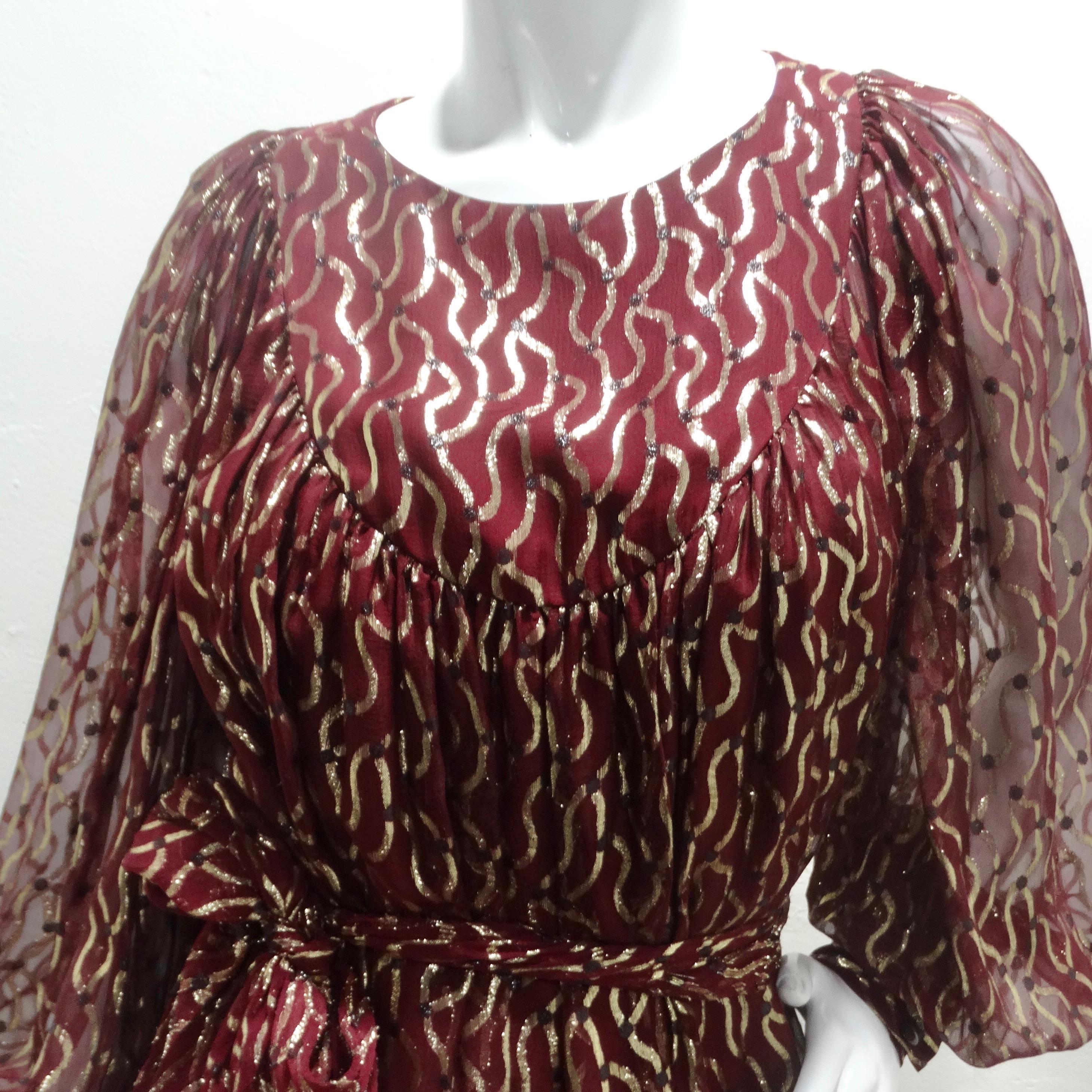 Christian Dior 1980s Burgundy & Metallic Gold Gown In Excellent Condition For Sale In Scottsdale, AZ