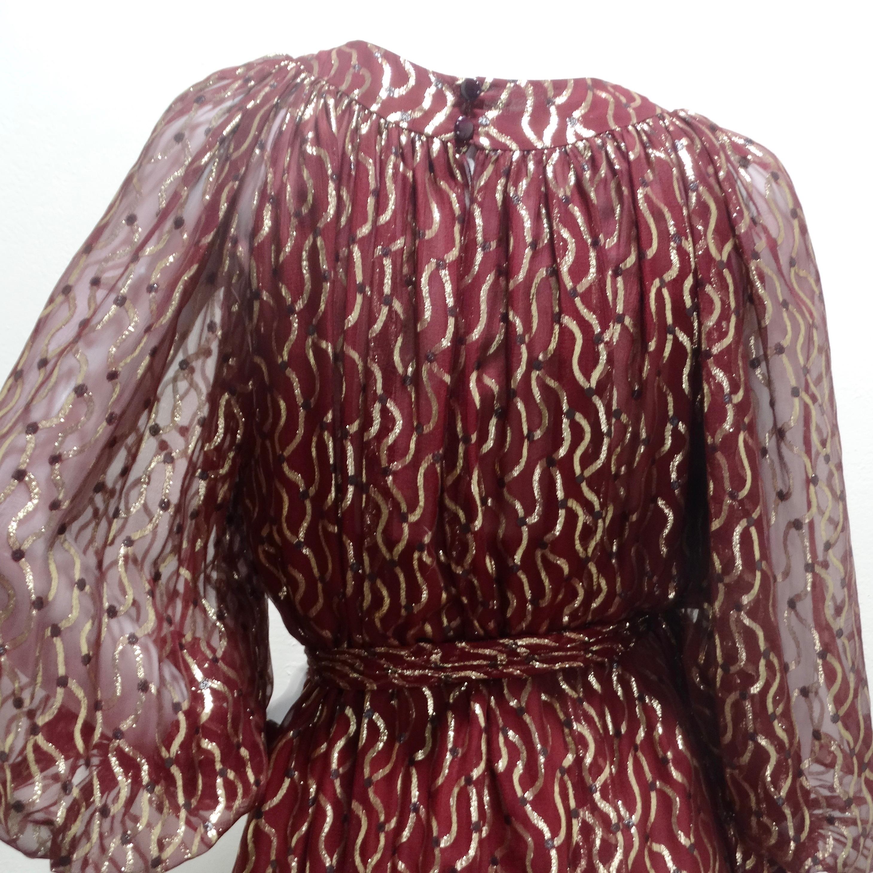 Christian Dior 1980s Burgundy & Metallic Gold Gown For Sale 2