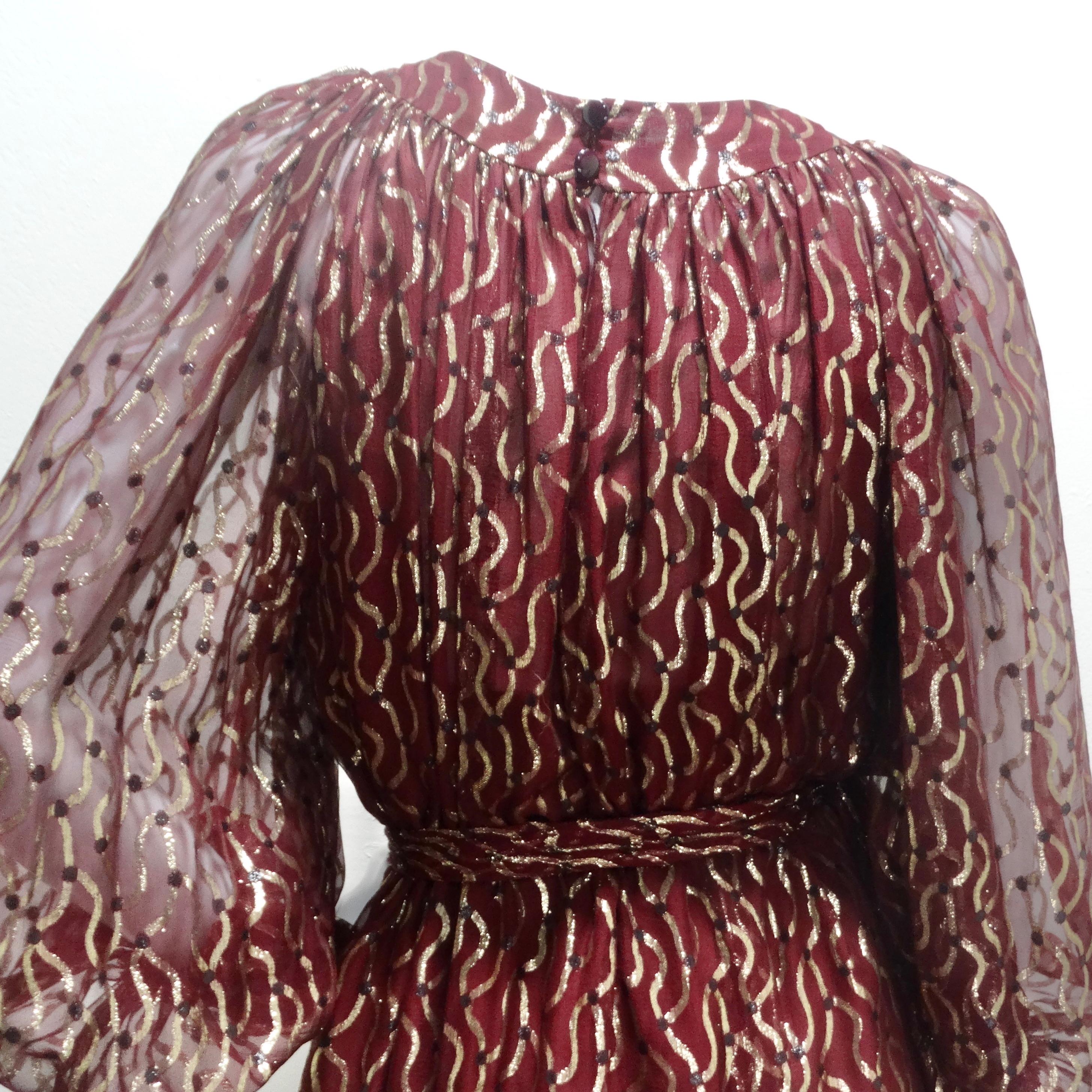 Christian Dior 1980s Burgundy & Metallic Gold Gown For Sale 3