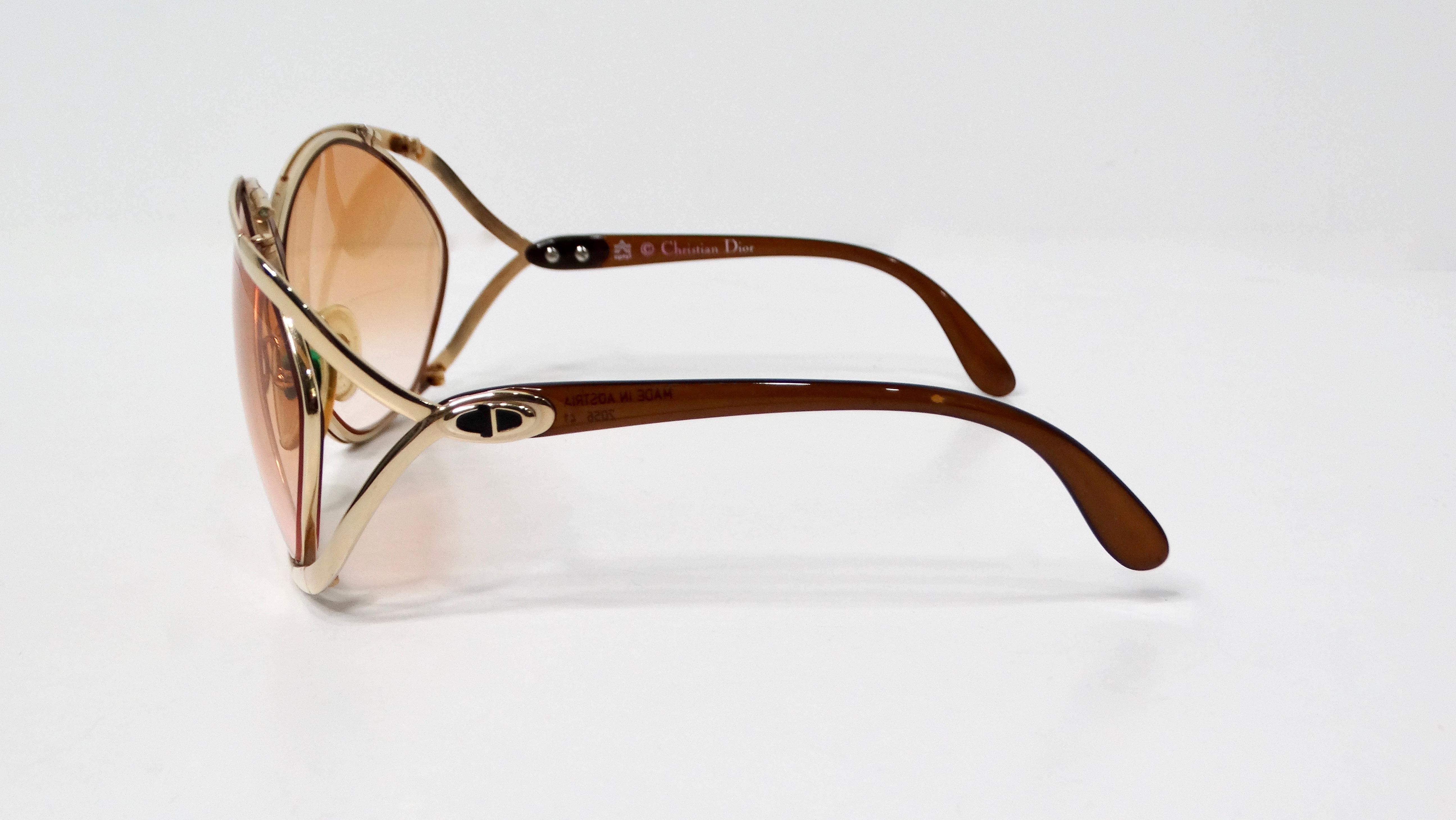 Beige Christian Dior 1980s Butterfly 2056 Orange Gradient Tinted Lens Sunglasses For Sale