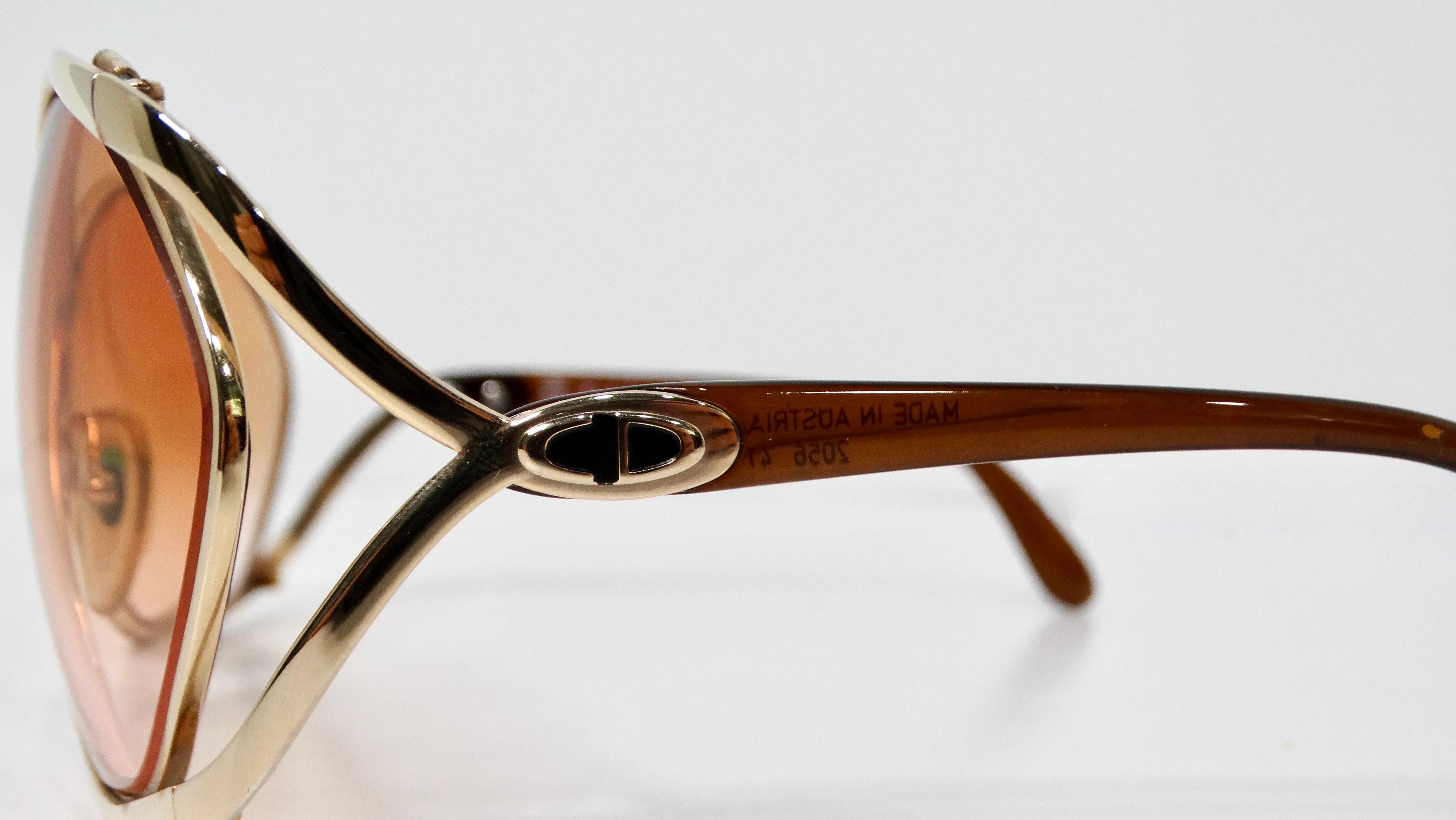 Christian Dior 1980s Butterfly 2056 Orange Gradient Tinted Lens Sunglasses In Good Condition For Sale In Scottsdale, AZ