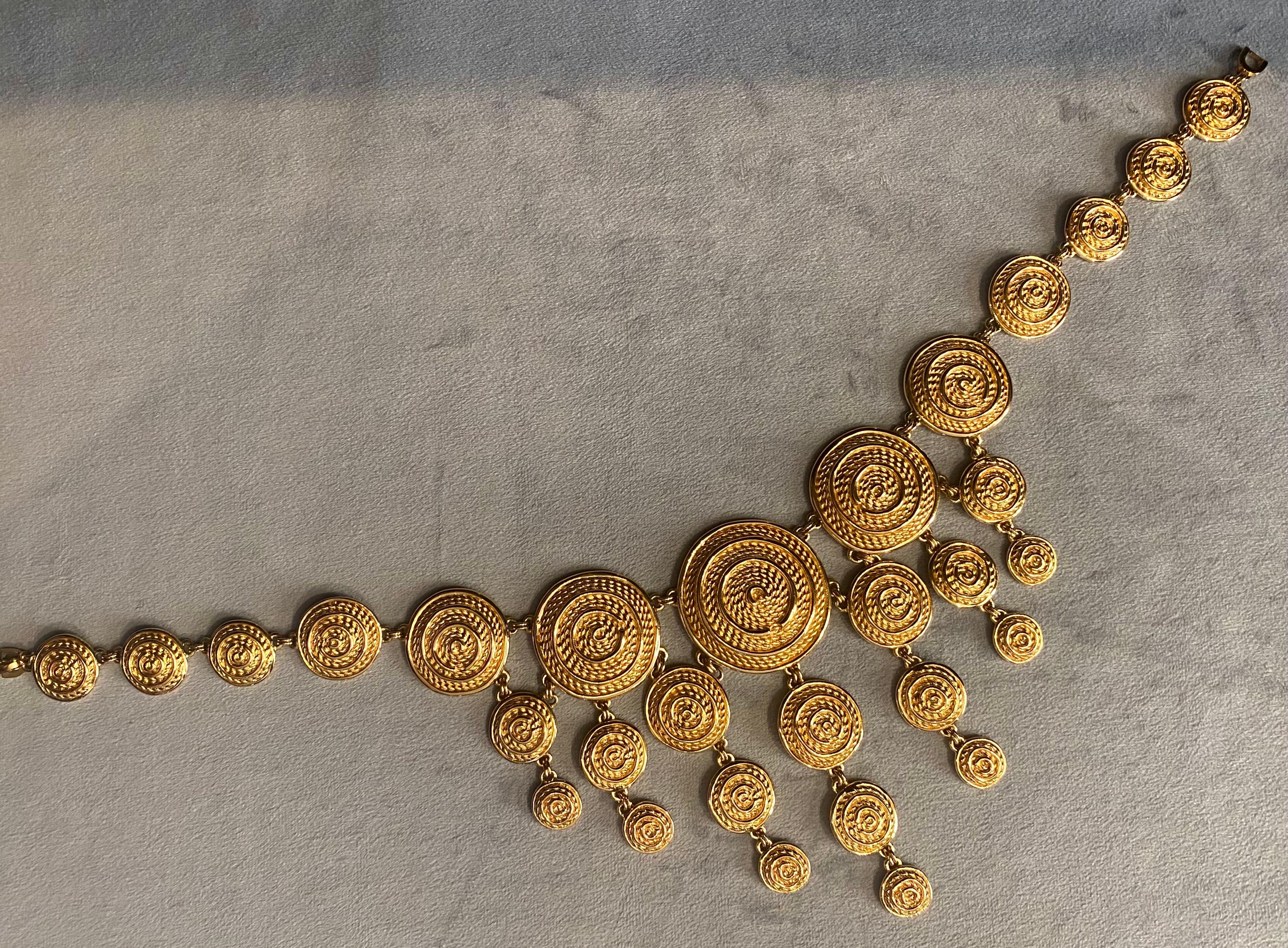 Christian Dior 1980s Etruscan Style Gold Statement Bib Necklace For Sale 11