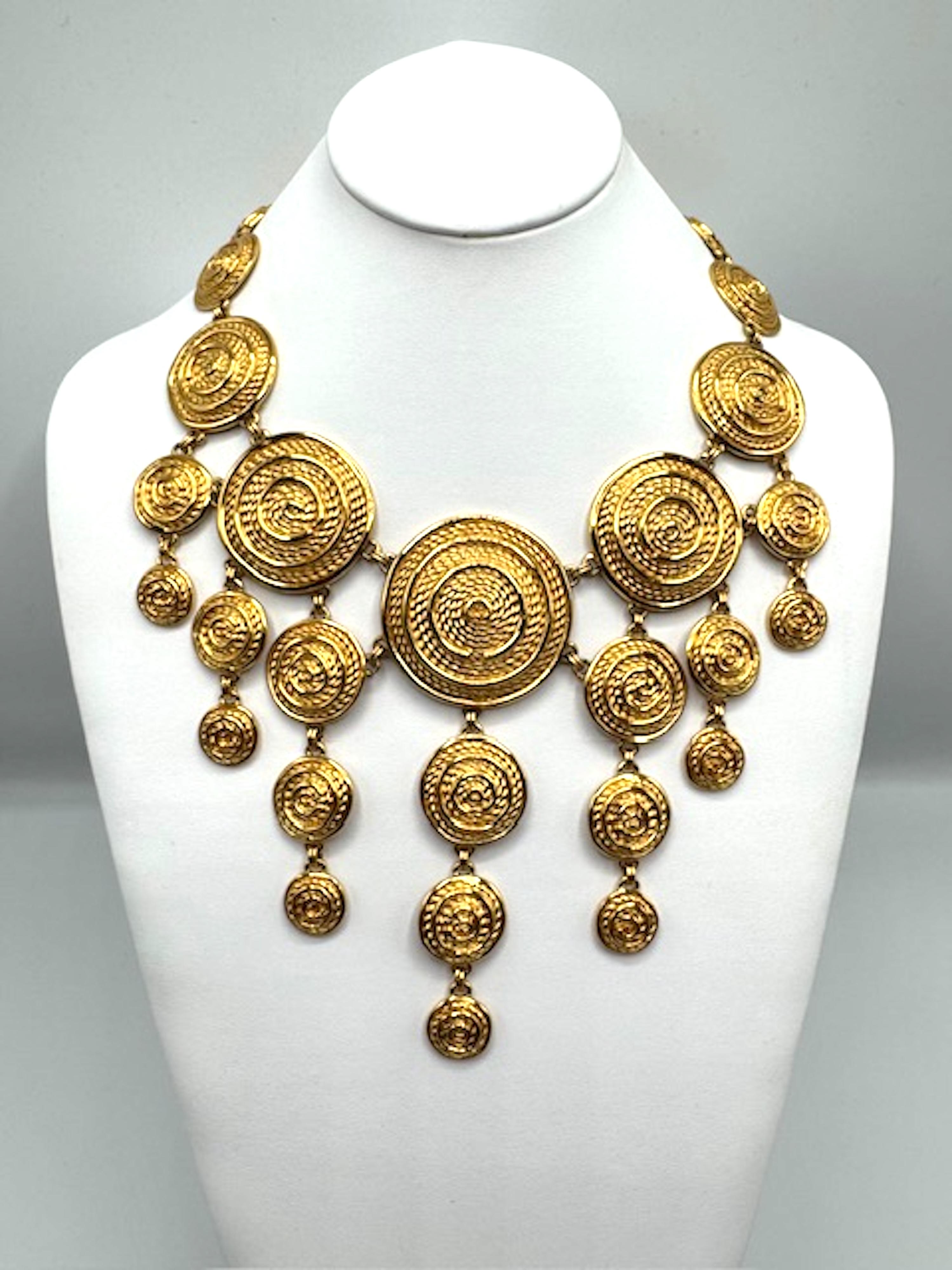 Christian Dior 1980s Etruscan Style Gold Statement Bib Necklace For Sale 1