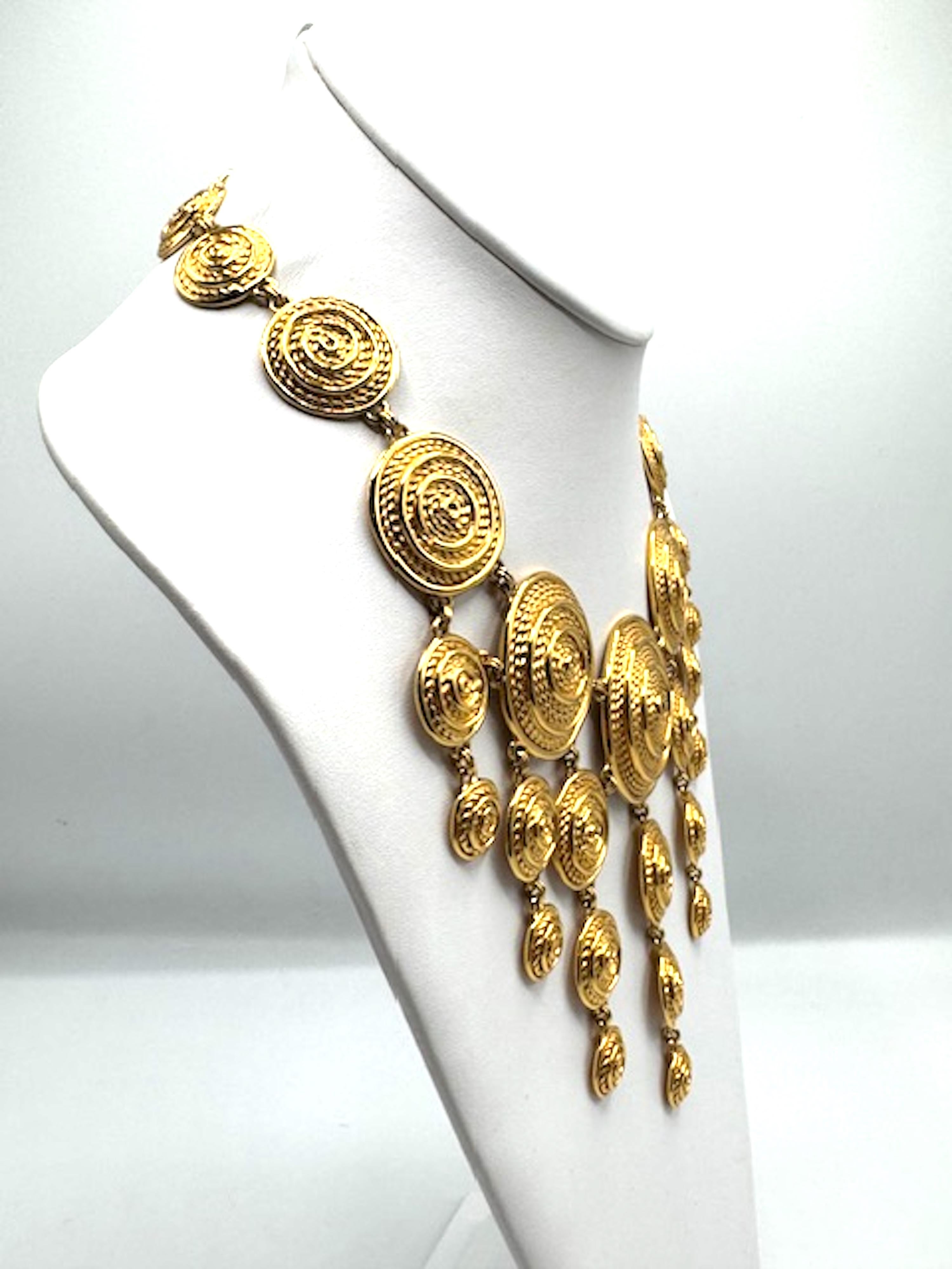 Christian Dior 1980s Etruscan Style Gold Statement Bib Necklace For Sale 2