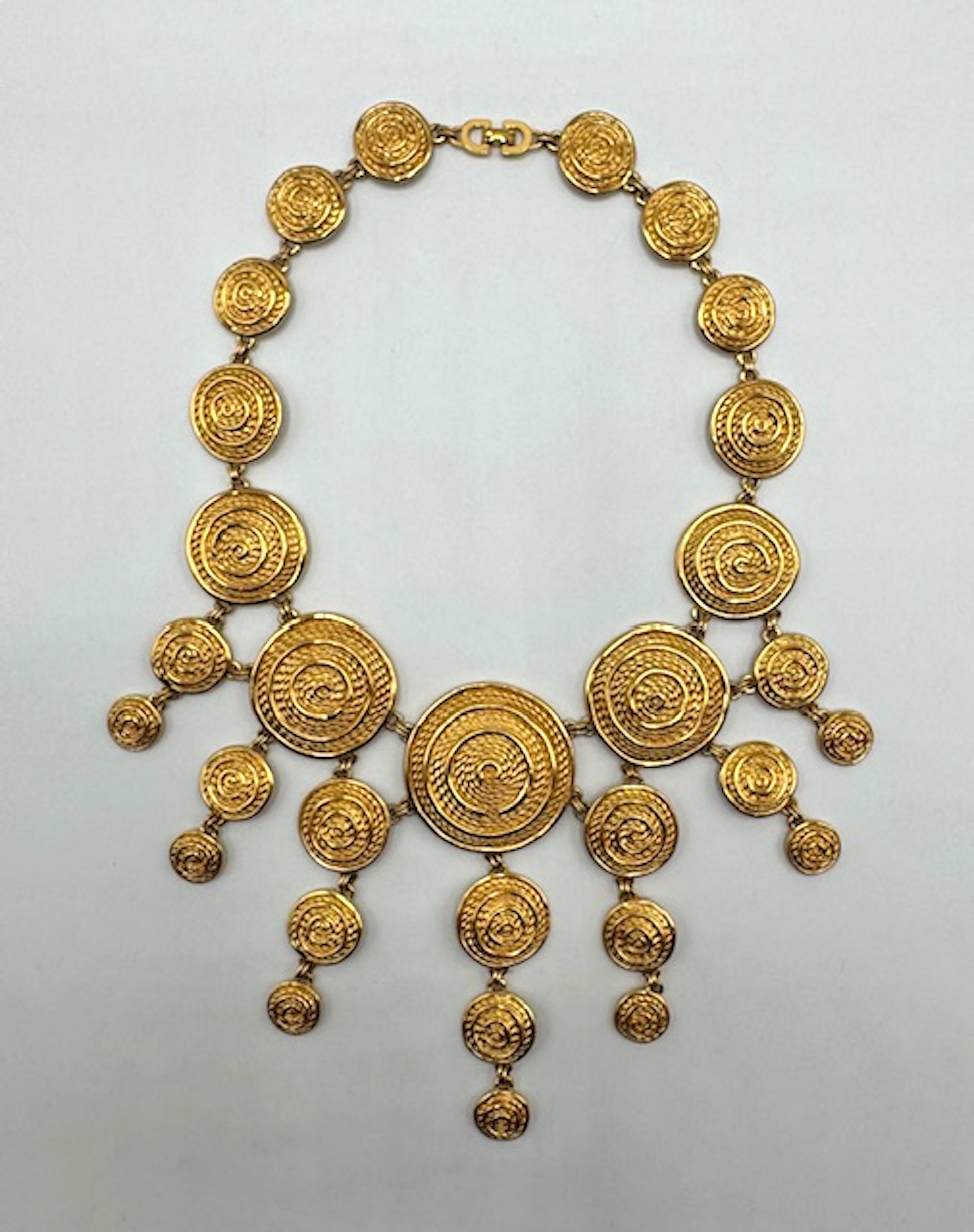 Christian Dior 1980s Etruscan Style Gold Statement Bib Necklace For Sale 3