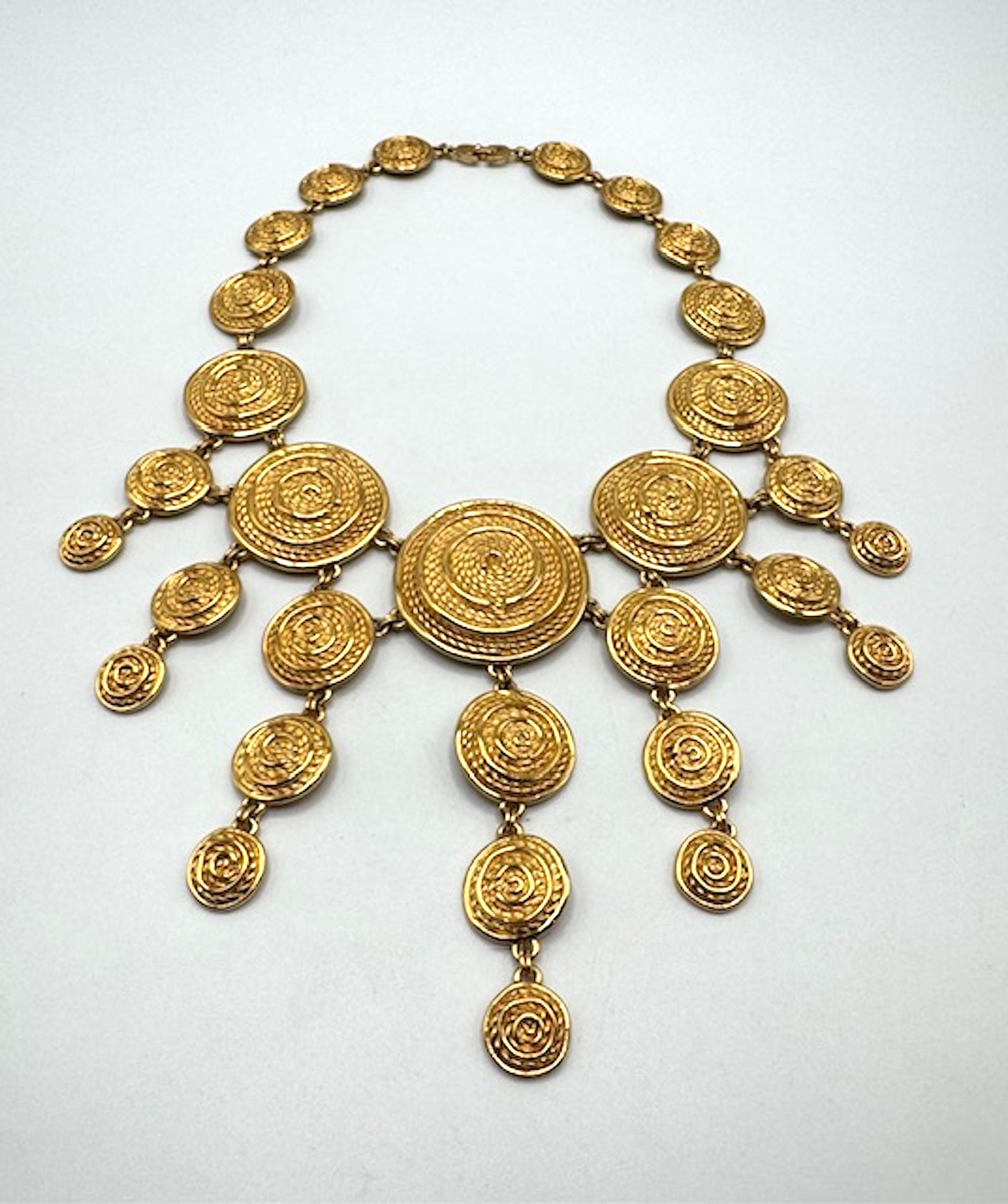 Christian Dior 1980s Etruscan Style Gold Statement Bib Necklace For Sale 4