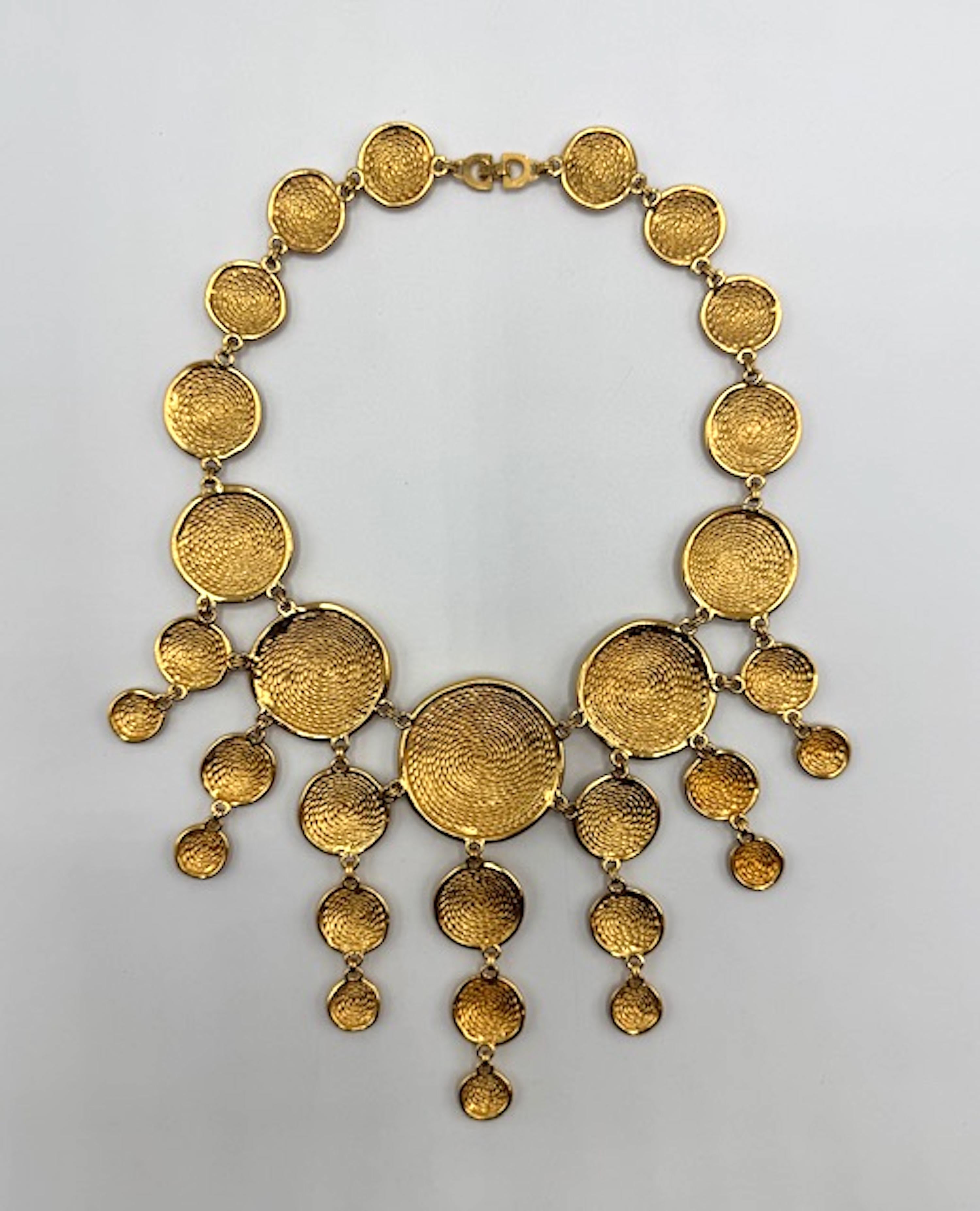 Christian Dior 1980s Etruscan Style Gold Statement Bib Necklace For Sale 5