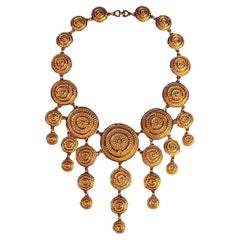 Christian Dior 1980s Etruscan Style Gold Statement Bib Necklace