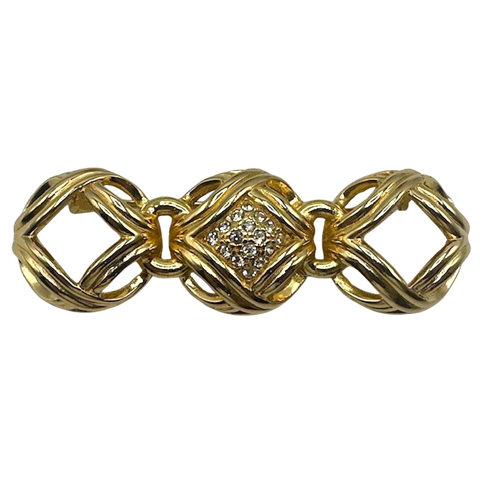Christian Dior 1980er Gold 3 Kreis Knoten mit Strass Brosche