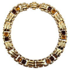 Christian Dior, Halskette aus den 1980er Jahren mit schweren goldenen Gliedern und Strasssteinen in Gold und Bernstein