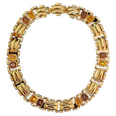Christian Dior, Halskette aus den 1980er Jahren mit schweren goldenen Gliedern und Strasssteinen in Gold und Bernstein