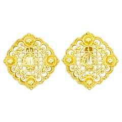 Christian Dior 1980s Gold Massive Large Monogram Insignia Crest Square Earrings