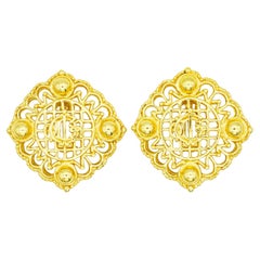 Christian Dior 1980s Gold Massive Large Monogram Insignia Crest Square Earrings