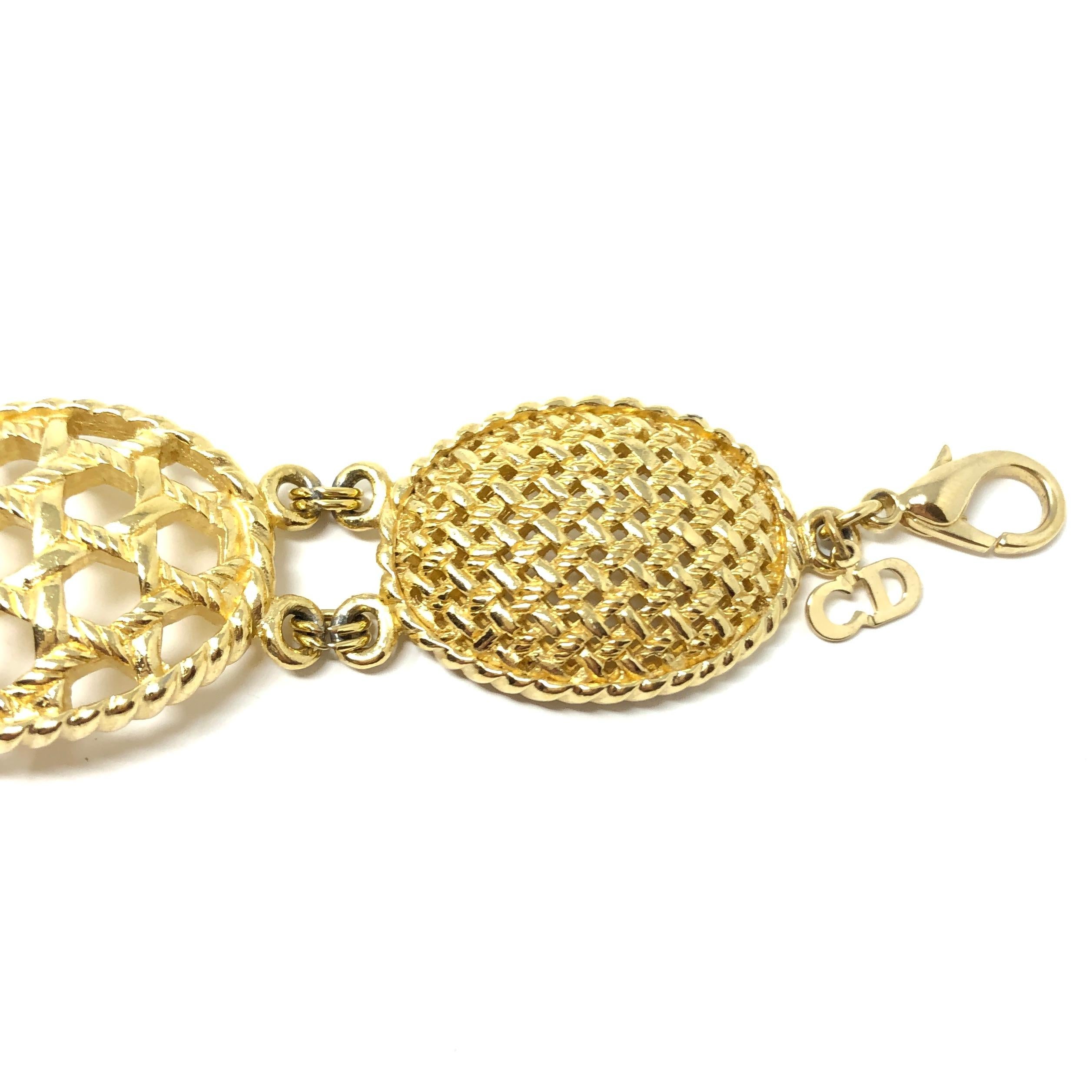 Women's Christian Dior 1980s Gold Plated 'Cannage' Design Vintage Bracelet For Sale