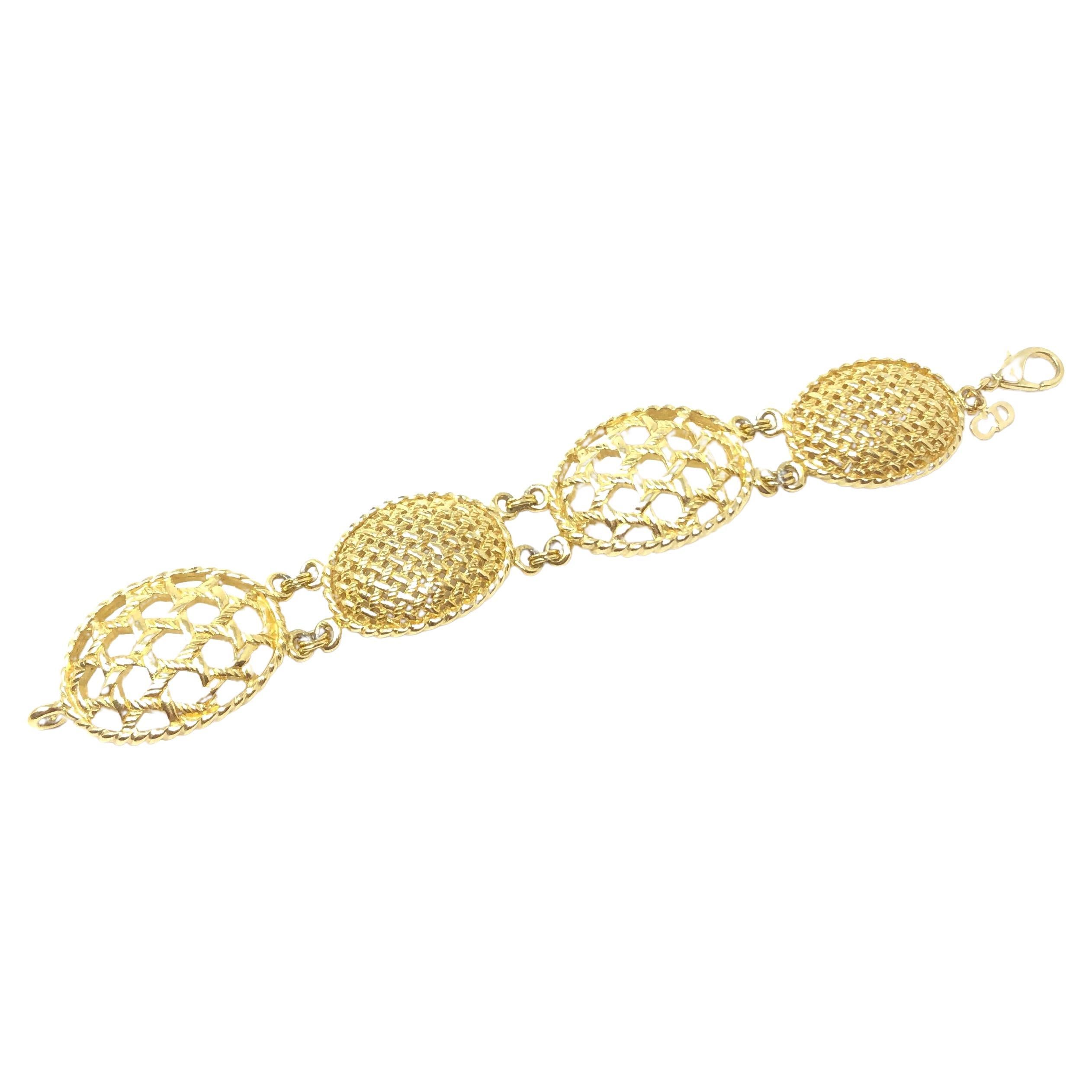 Christian Dior 1980s Gold Plated 'Cannage' Design Vintage Bracelet For Sale