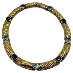 Christian Dior 1980s Gold Rope Twist with Lite and Dark Blue Rhinestone Necklace
