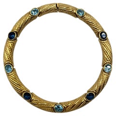 Christian Dior 1980s Gold Rope Twist with Lite and Dark Blue Rhinestone Necklace