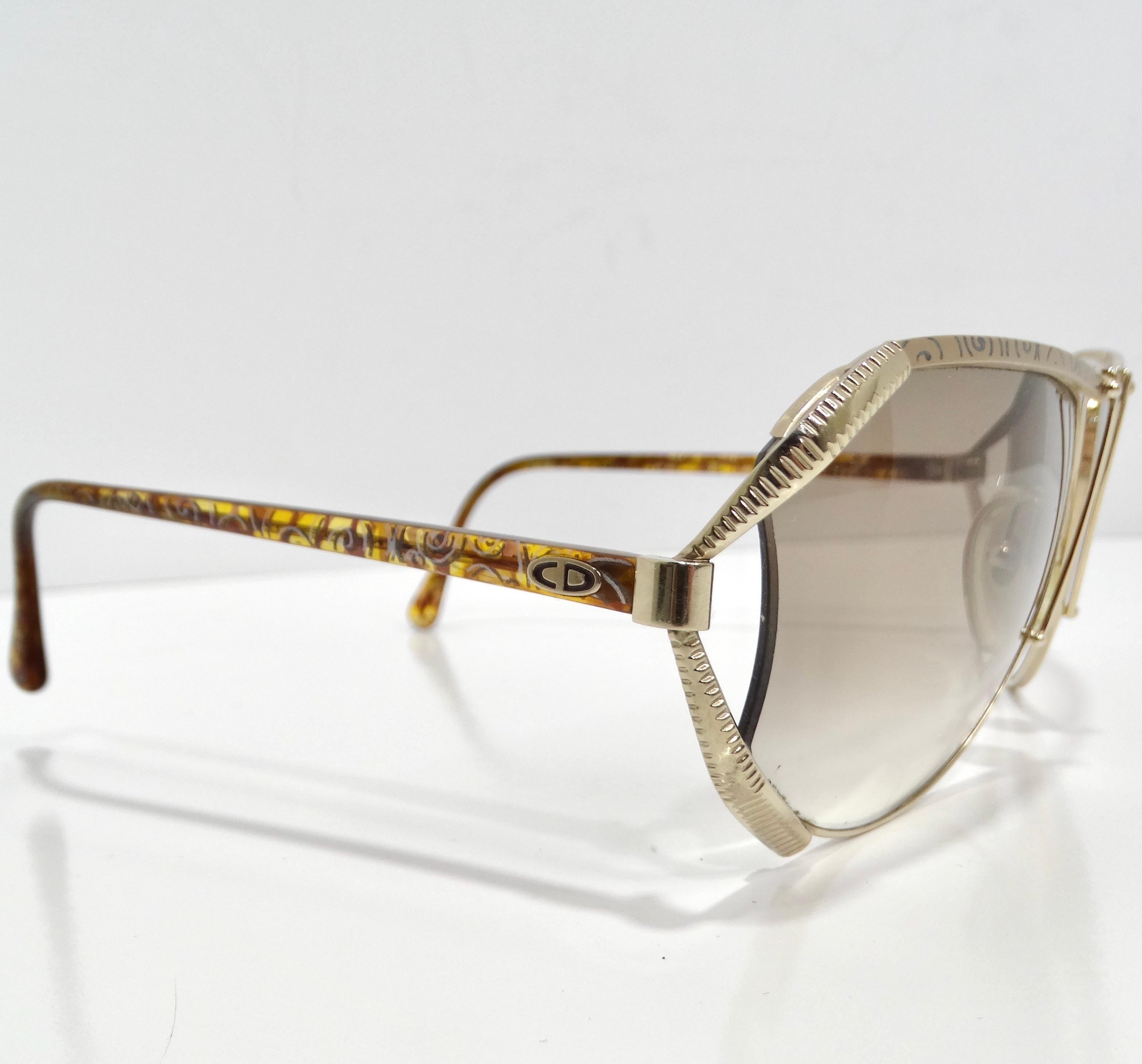Women's or Men's Christian Dior 1980s Gold Tone Aviator Sunglasses For Sale