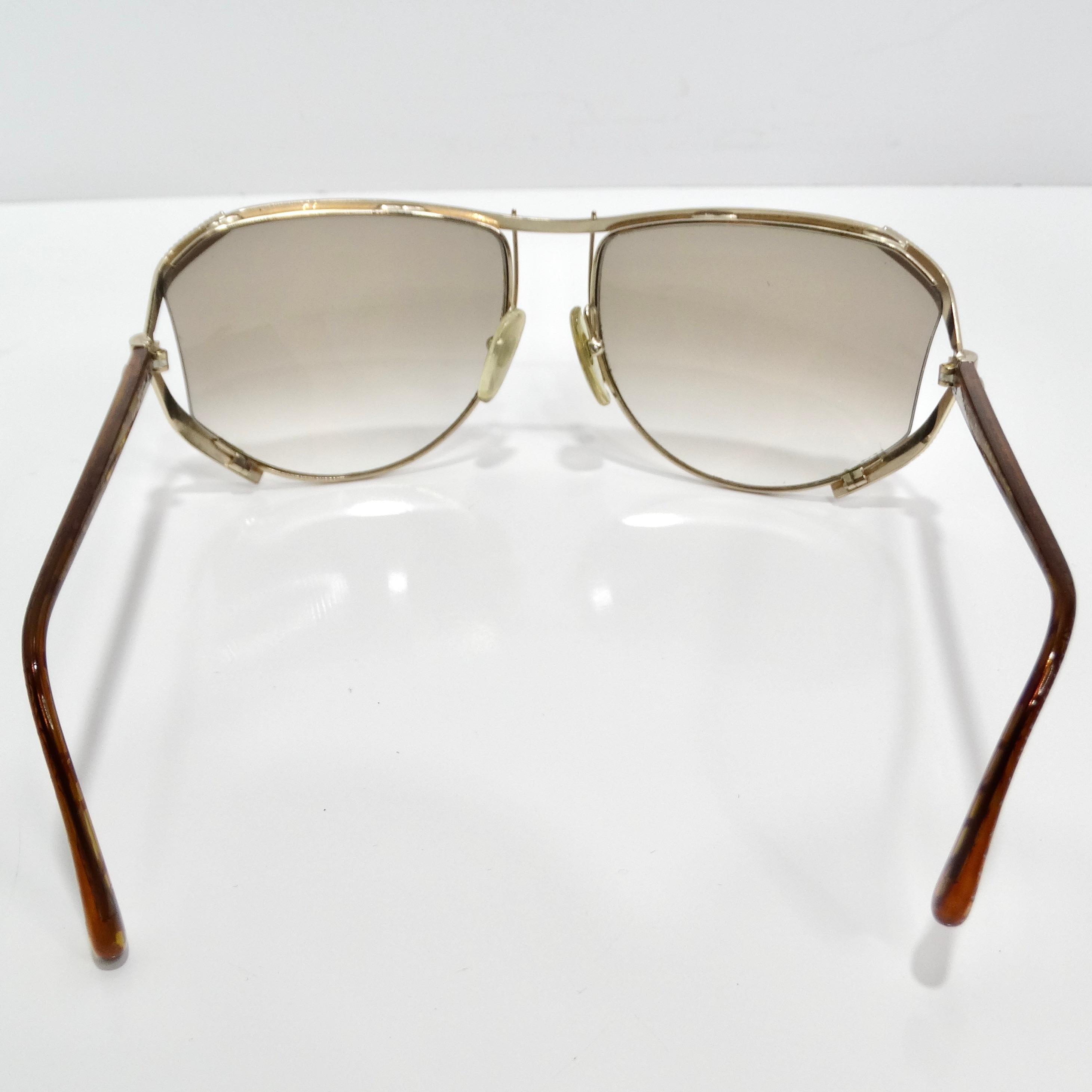 Christian Dior 1980s Gold Tone Aviator Sunglasses For Sale 3