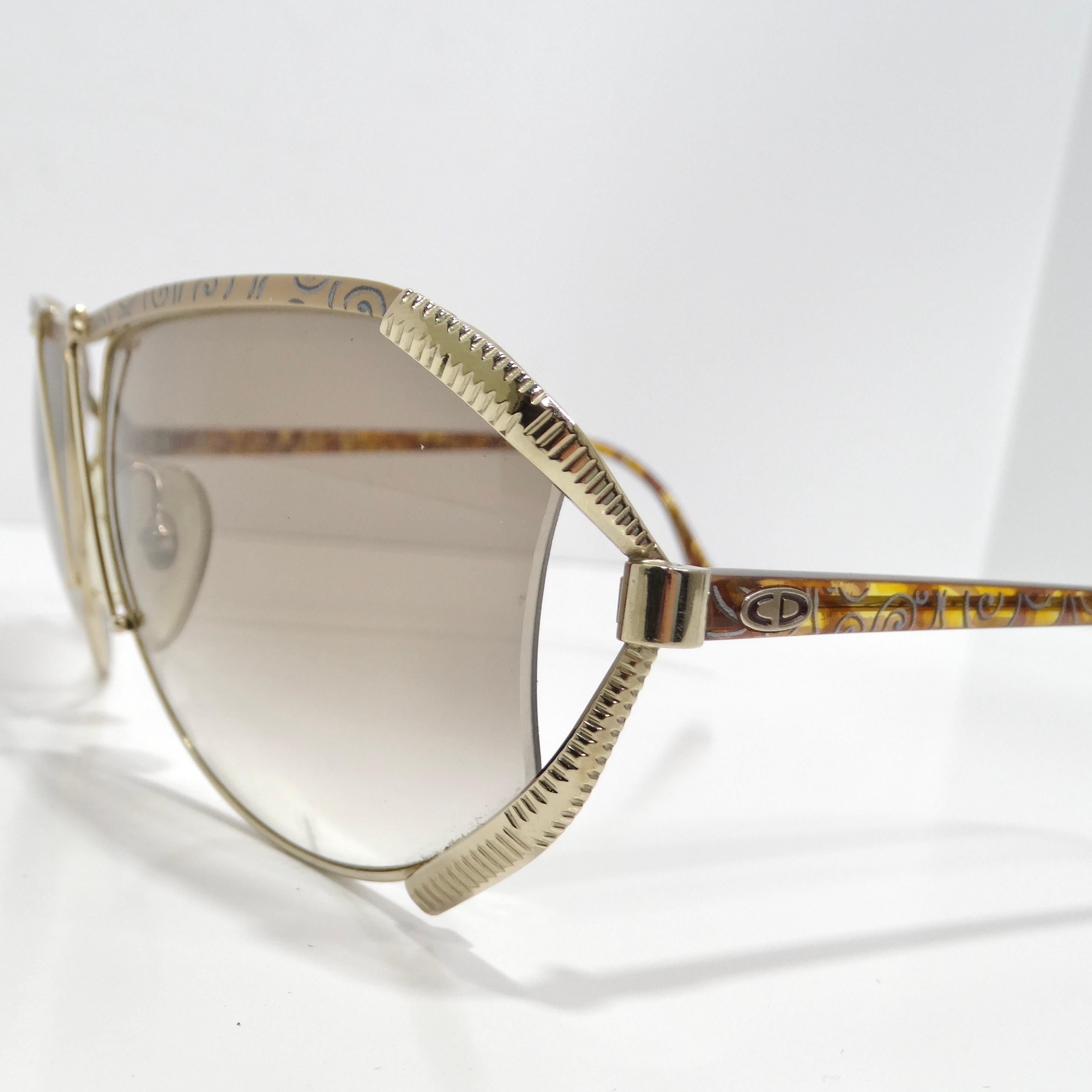 Christian Dior 1980s Gold Tone Aviator Sunglasses For Sale 5