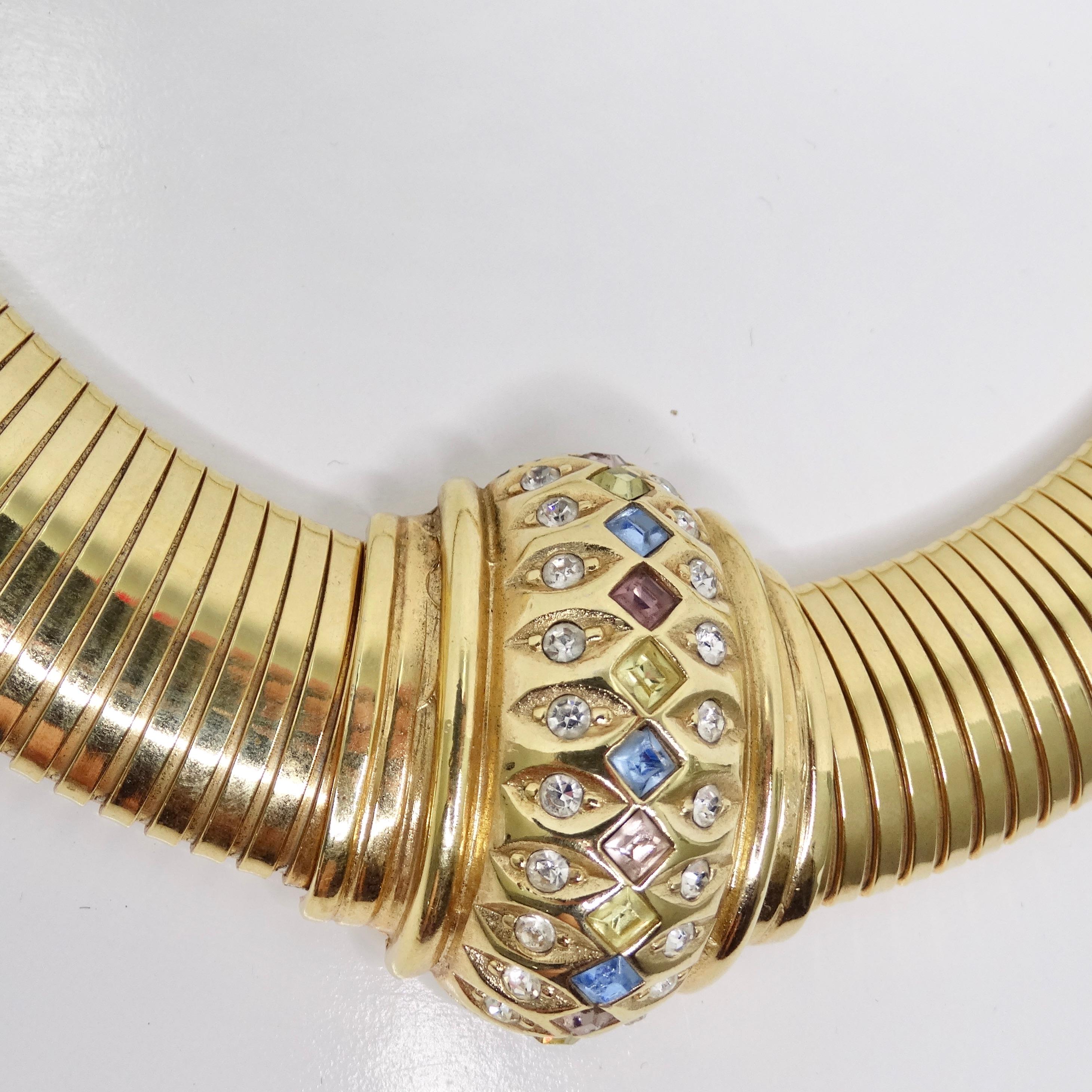 Christian Dior 1980s Gold Tone Omega Rhinestone Choker In Excellent Condition In Scottsdale, AZ