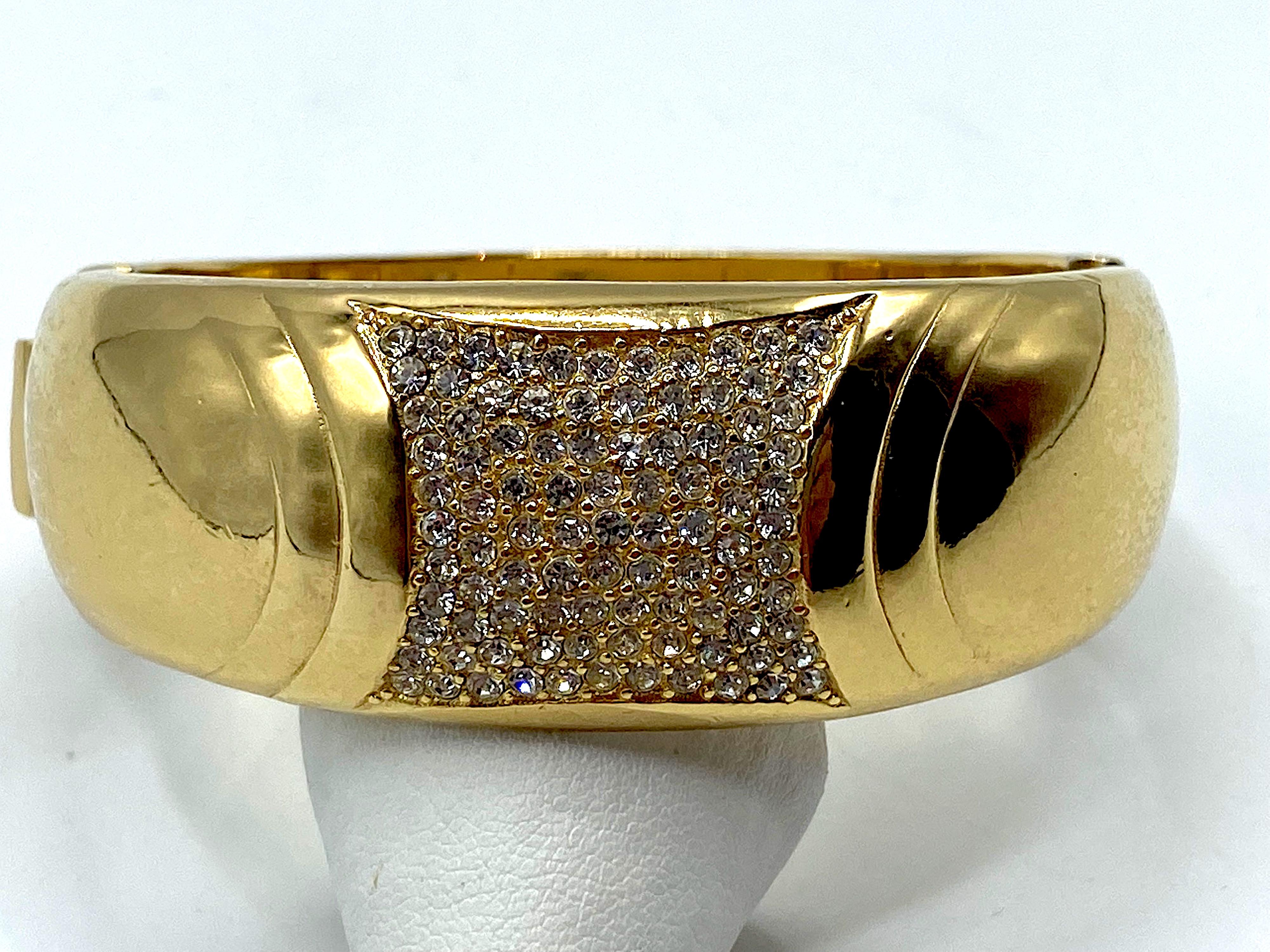 Christian Dior 1980s Gold with Rhinestone Art Deco Style Bangle Bracelet For Sale 4