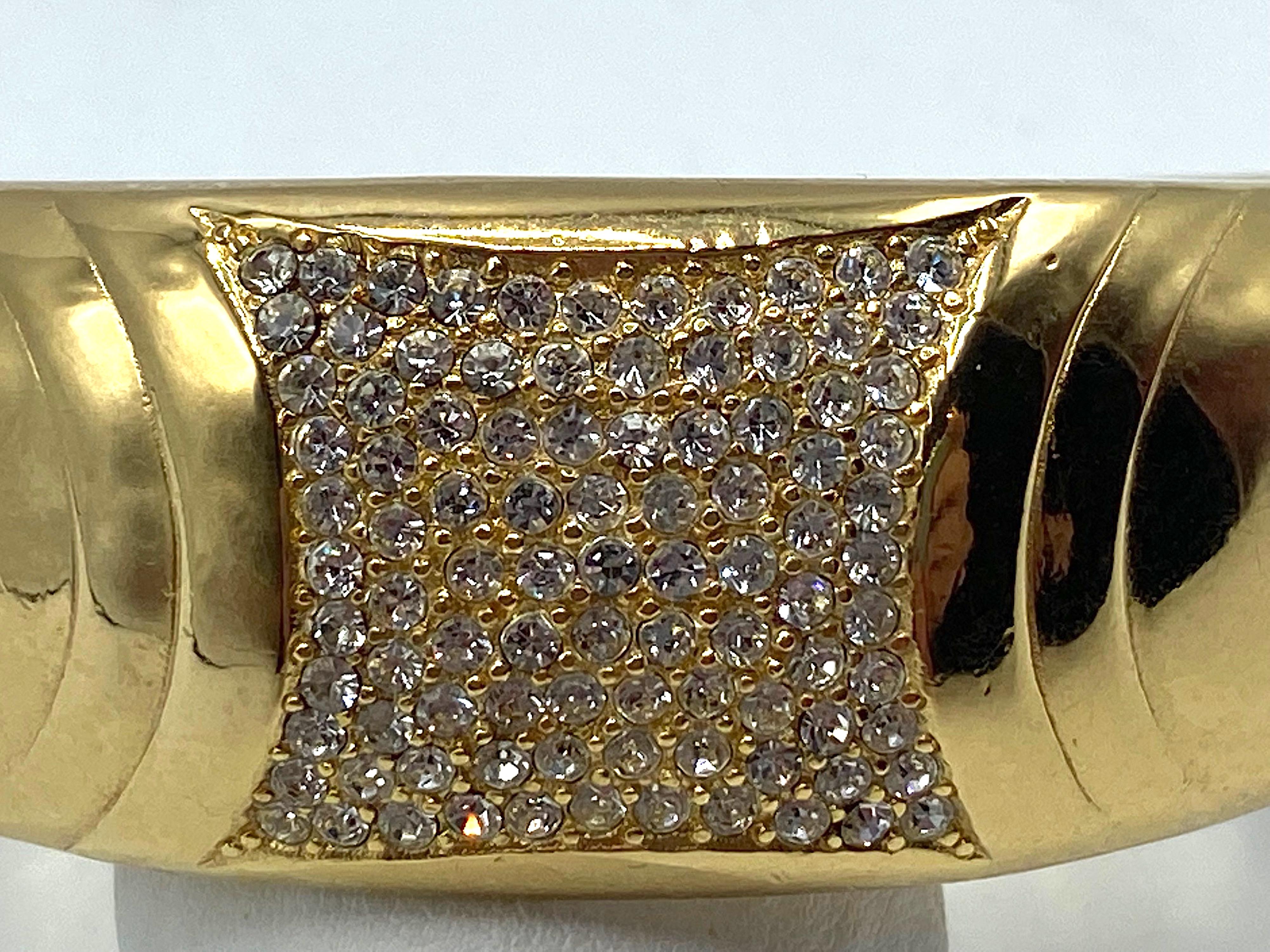 Christian Dior 1980s Gold with Rhinestone Art Deco Style Bangle Bracelet For Sale 5