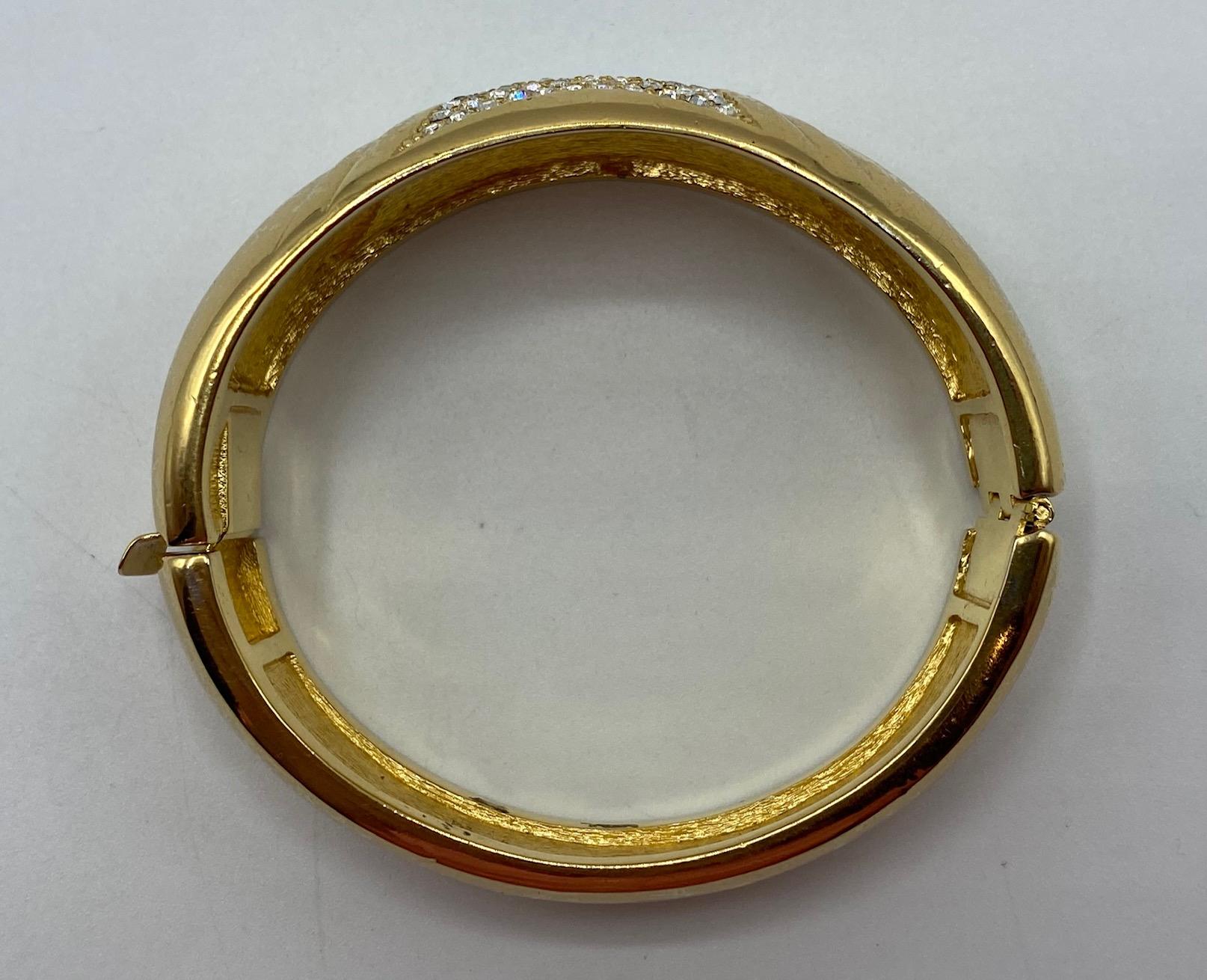 Christian Dior 1980s Gold with Rhinestone Art Deco Style Bangle Bracelet In Good Condition For Sale In New York, NY