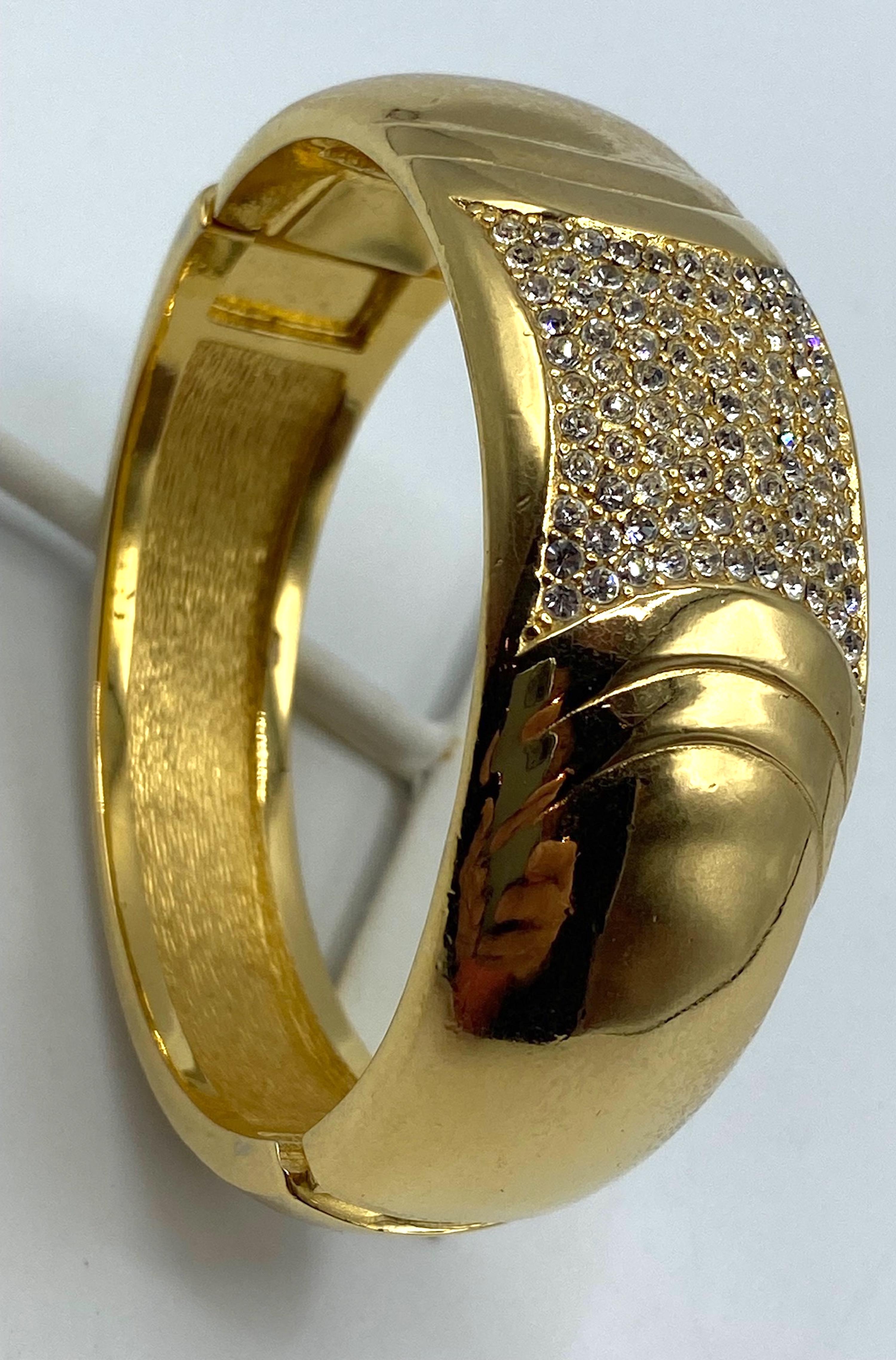Women's Christian Dior 1980s Gold with Rhinestone Art Deco Style Bangle Bracelet For Sale