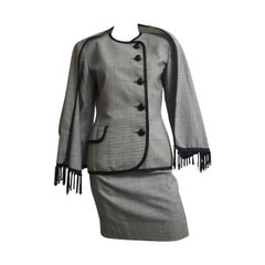 Christian Dior 1980s Houndstooth Skirt Suit with Scarf Size 4.