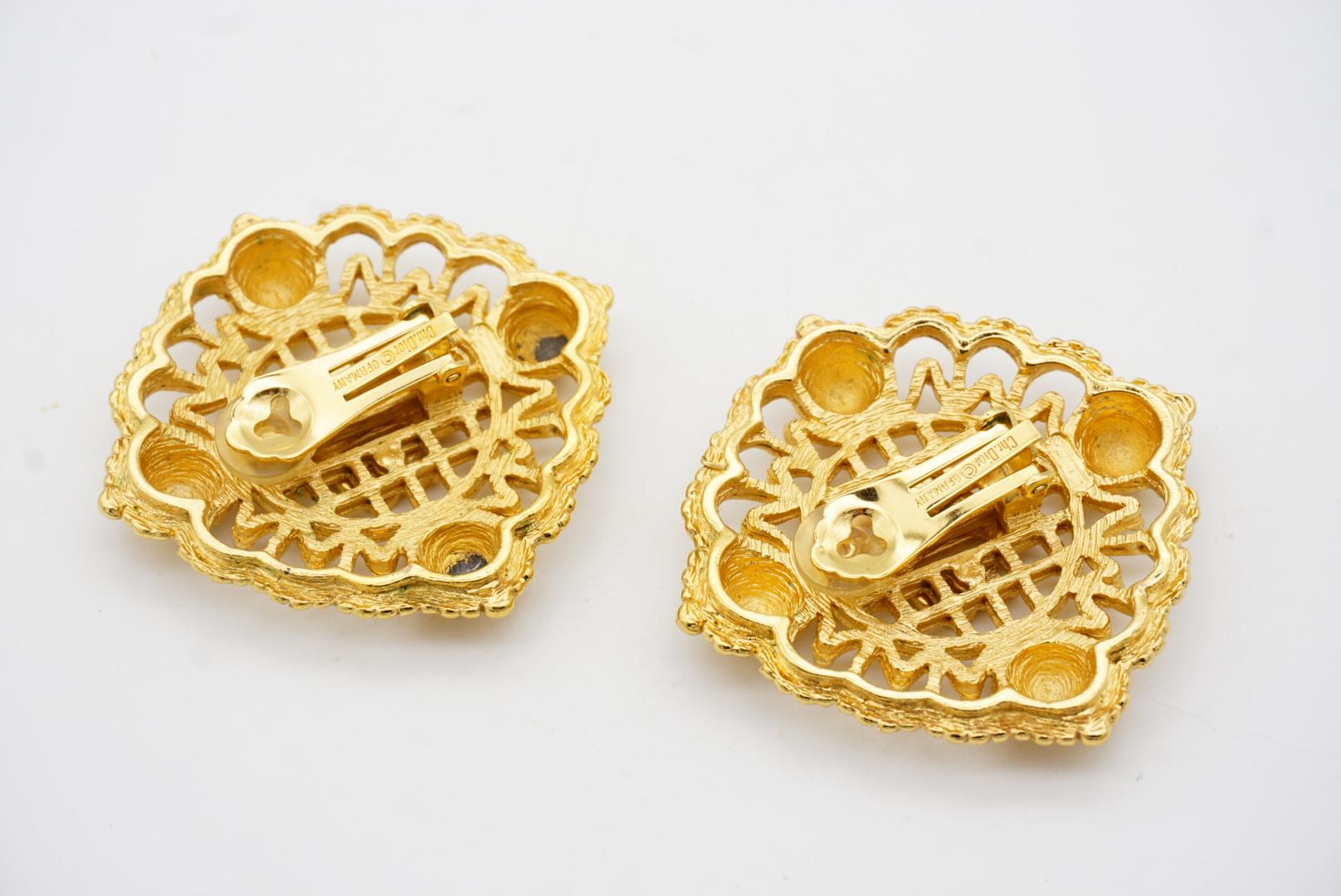 Christian Dior 1980s Huge Logo Monogram Insignia Crest Openwork Clip Earrings For Sale 9
