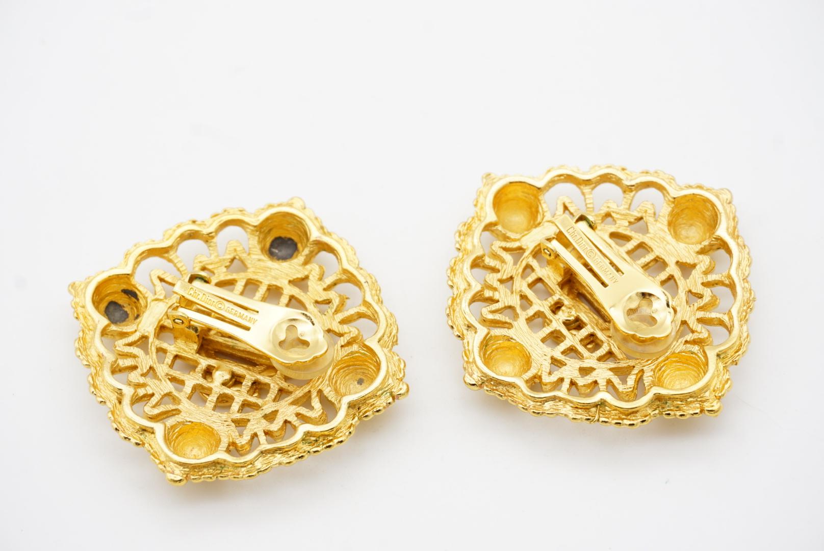 Christian Dior 1980s Huge Logo Monogram Insignia Crest Openwork Clip Earrings For Sale 10