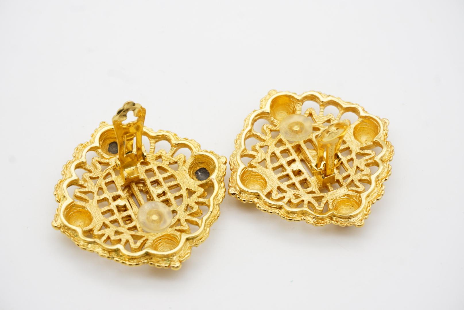 Christian Dior 1980s Huge Logo Monogram Insignia Crest Openwork Clip Earrings For Sale 11