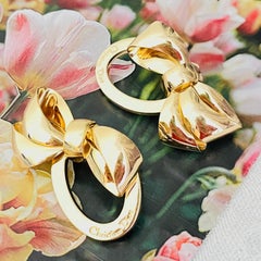 Christian Dior 1980s Iconic Massive Gold Ribbon Logo Oval Statement Earrings