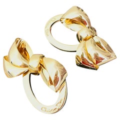 Christian Dior 1980s Iconic Massive Gold Ribbon Logo Oval Statement Earrings