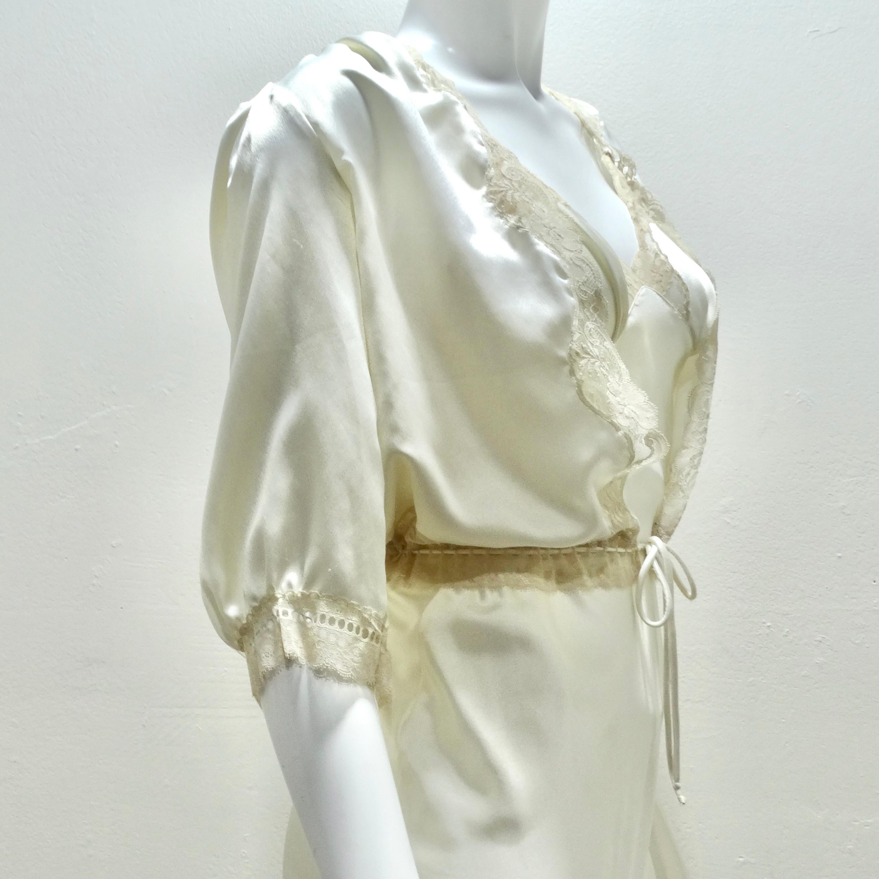 Christian Dior 1980s Ivory Satin Slip Dress and Blouse Set 1