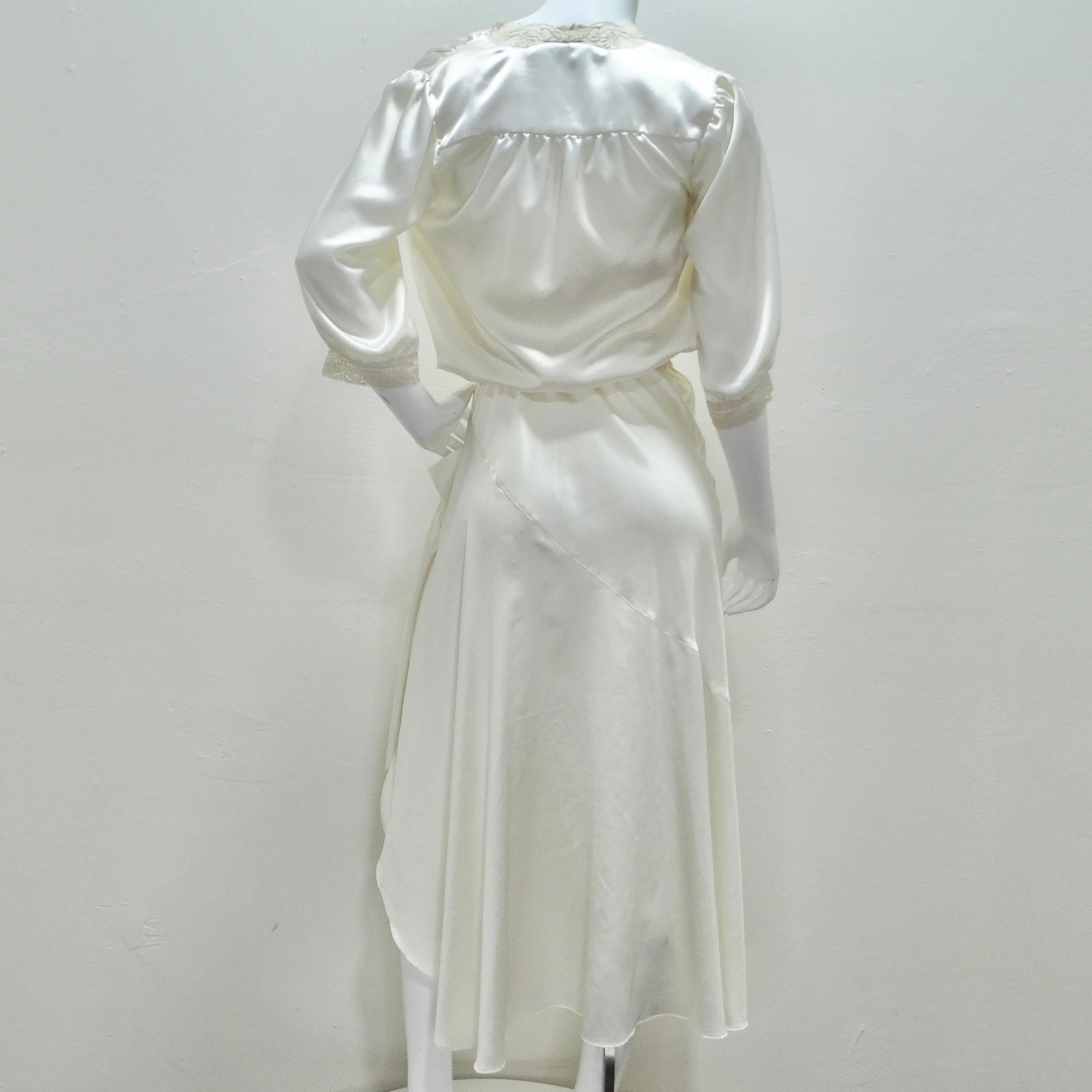 Christian Dior 1980s Ivory Satin Slip Dress and Blouse Set 2
