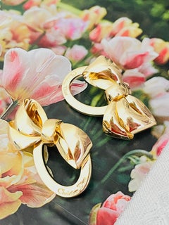Christian Dior 1980s Massive Bow Glow Ribbon Logo Oval Monogram Clip Pendientes