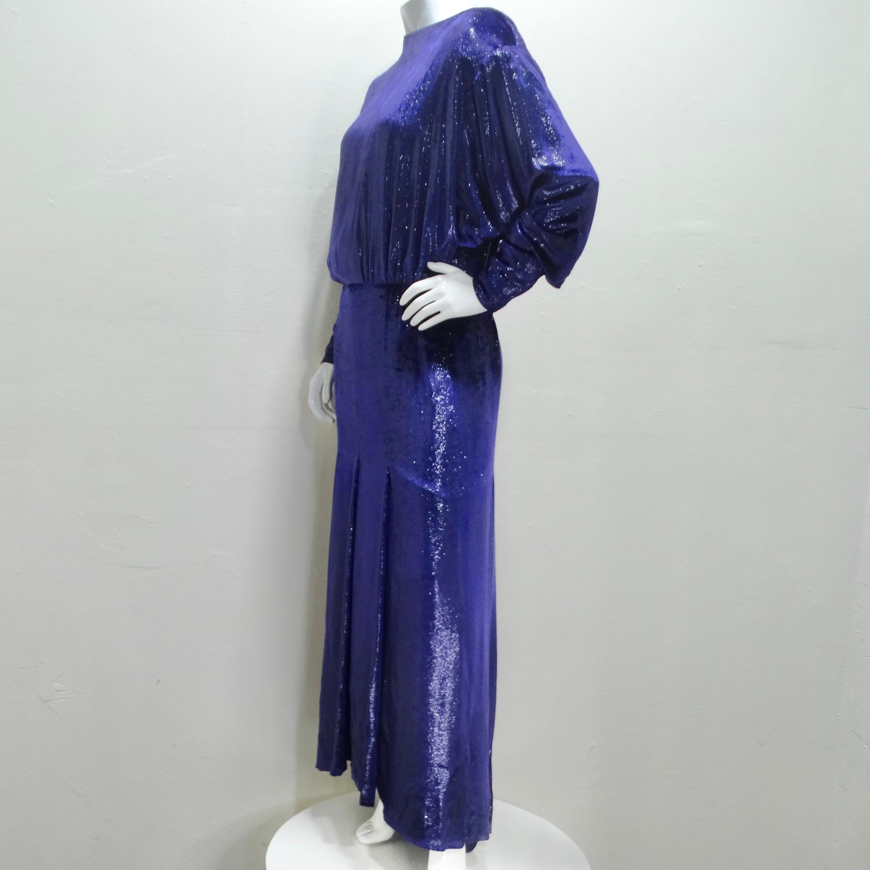 Christian Dior 1980s Metallic Purple Long Sleeve Gown For Sale 6
