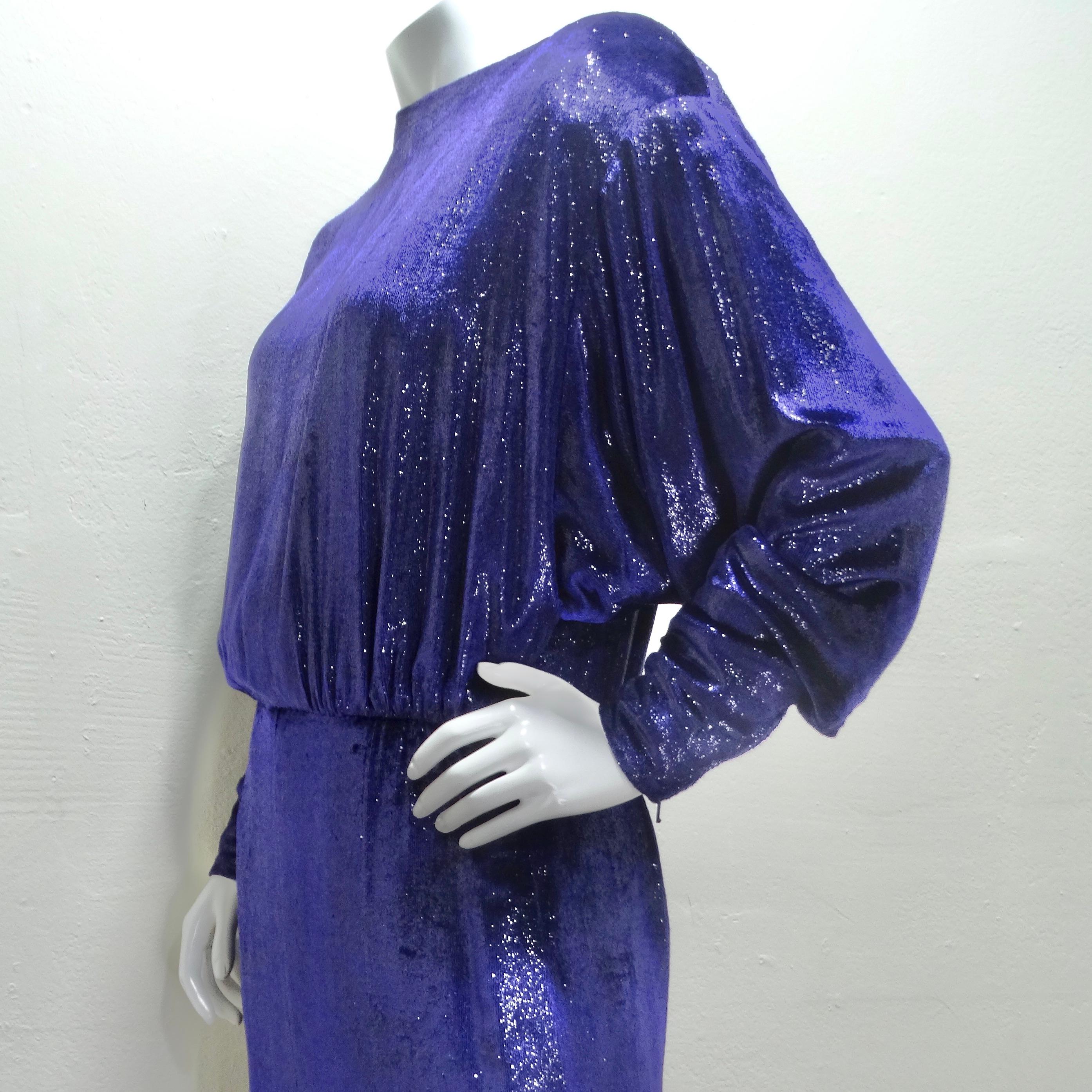 Christian Dior 1980 - Robe à manches longues en violet métallisé en vente 6