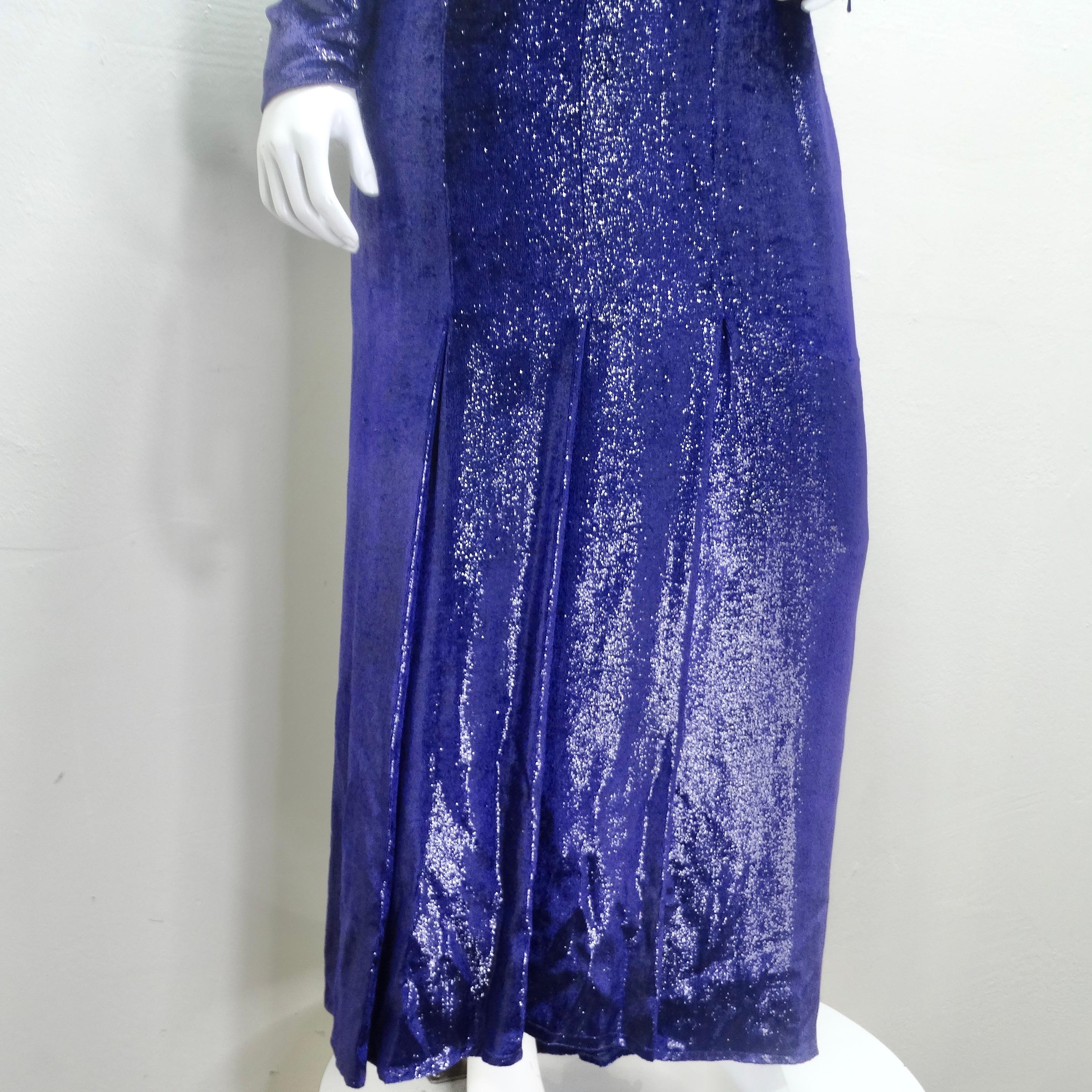 Violet Christian Dior 1980 - Robe à manches longues en violet métallisé en vente