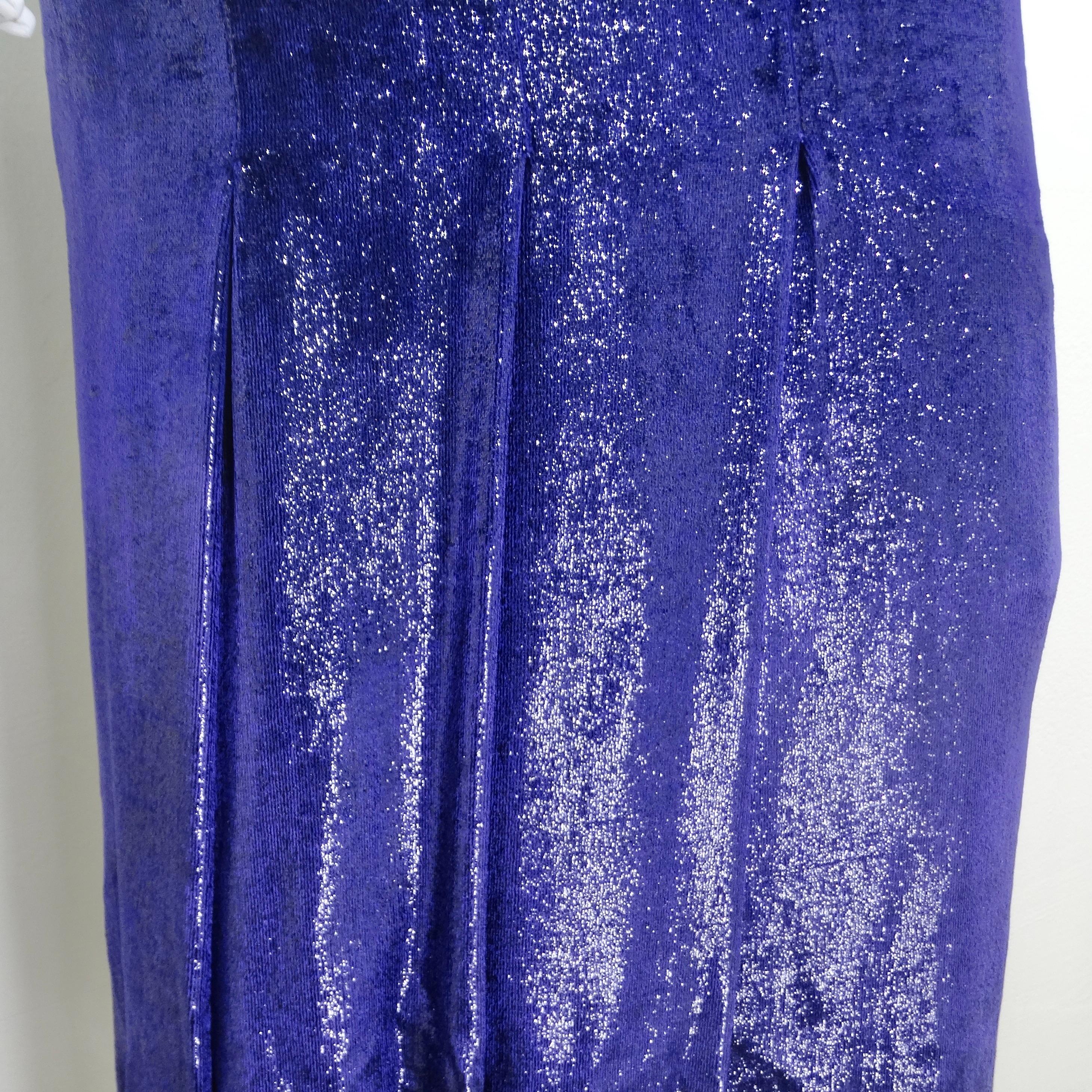 Christian Dior 1980 - Robe à manches longues en violet métallisé Excellent état - En vente à Scottsdale, AZ