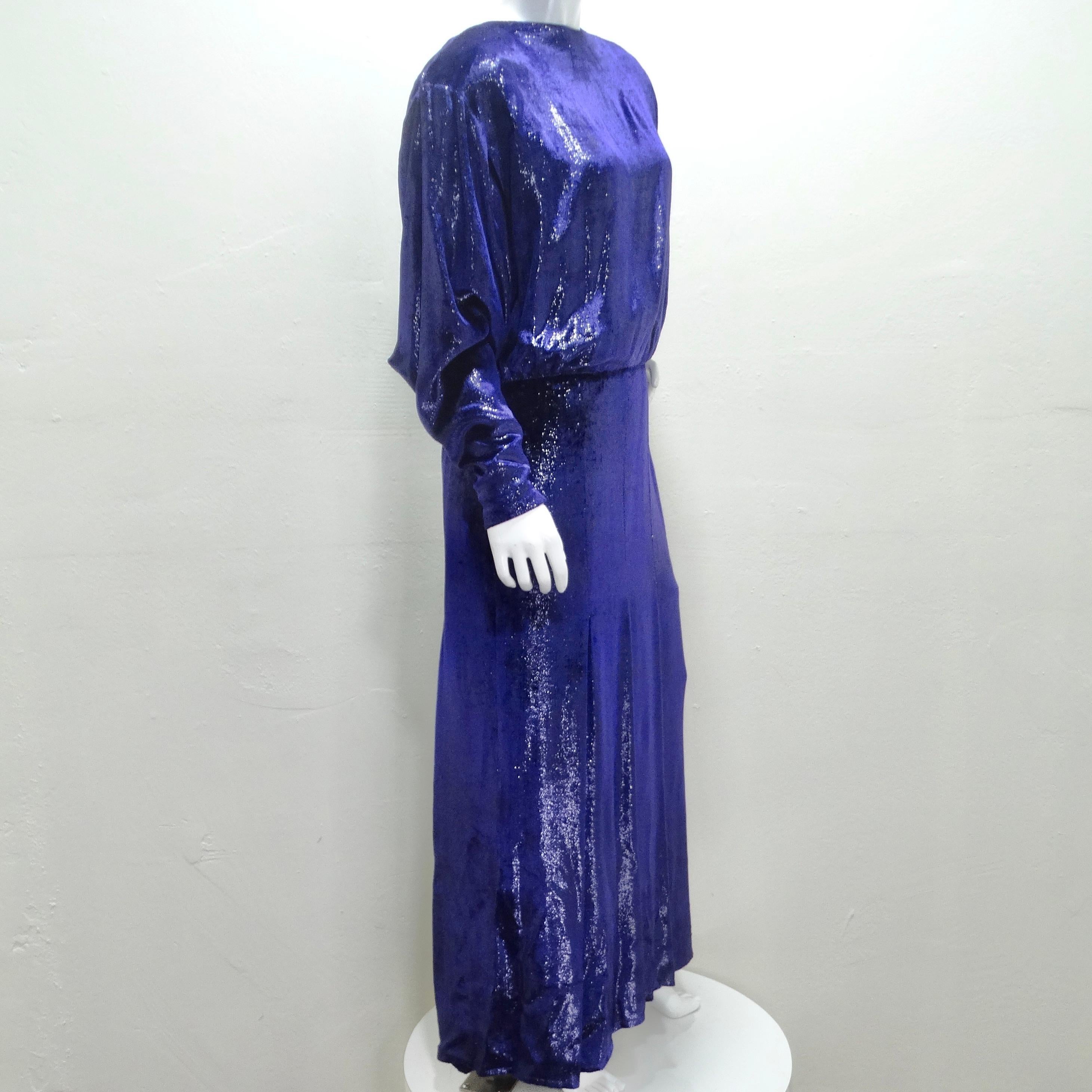Christian Dior 1980s Metallic Purple Long Sleeve Gown For Sale 1
