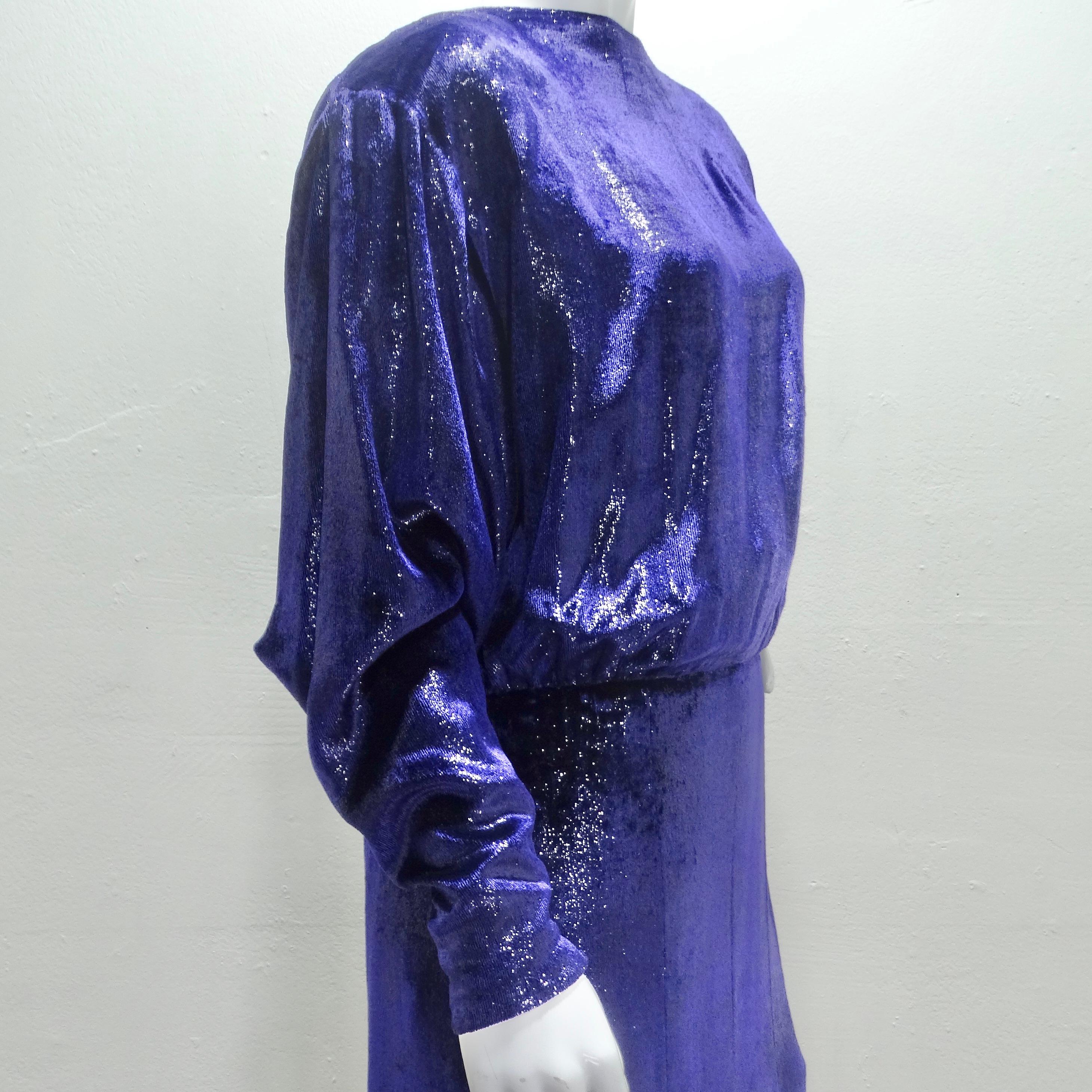 Christian Dior 1980 - Robe à manches longues en violet métallisé en vente 1