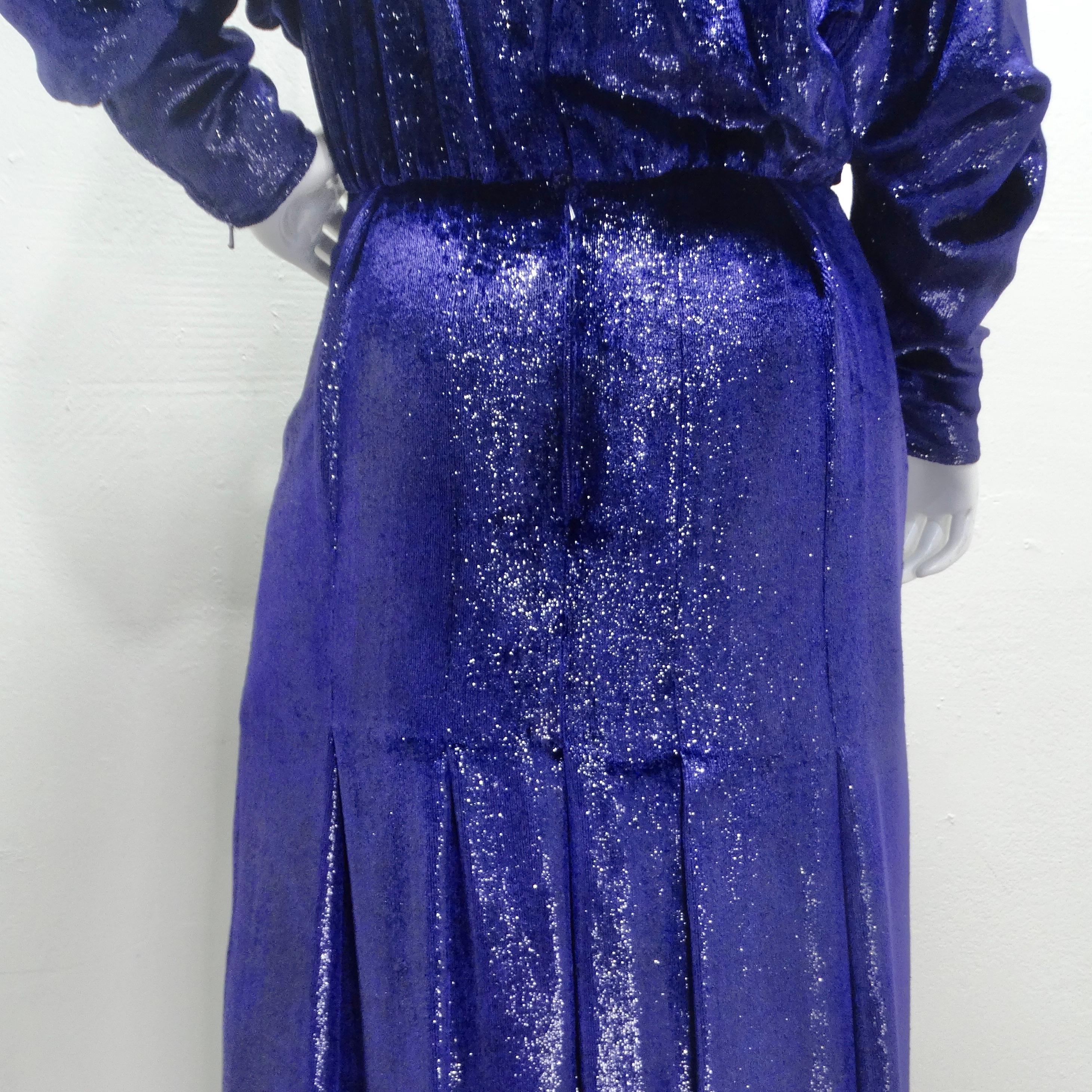 Christian Dior 1980s Metallic Purple Long Sleeve Gown For Sale 4
